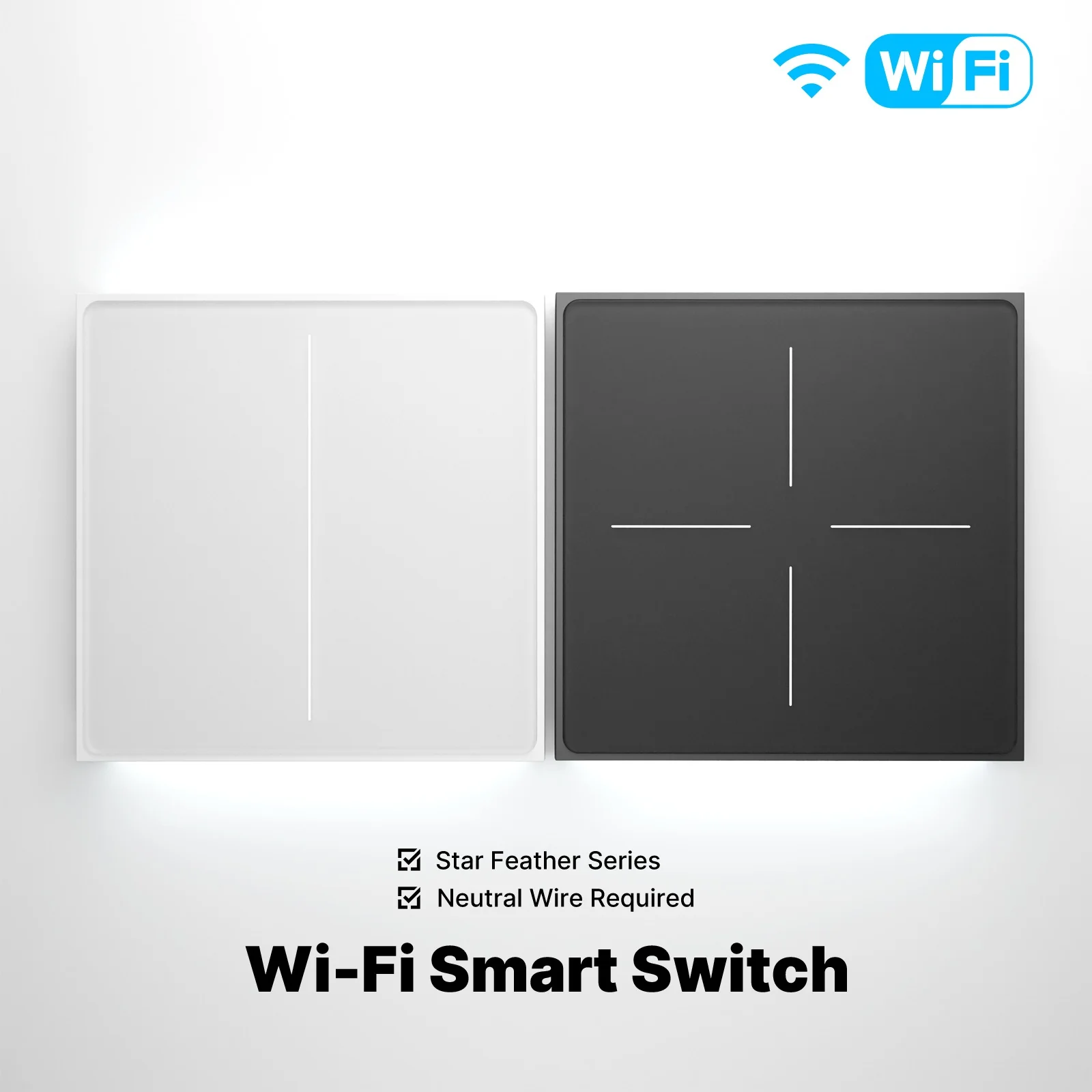 Star Feather Series WiFi Smart Switch Push Button With Neutral Wire Light Scene 2in1 Switch EU Version