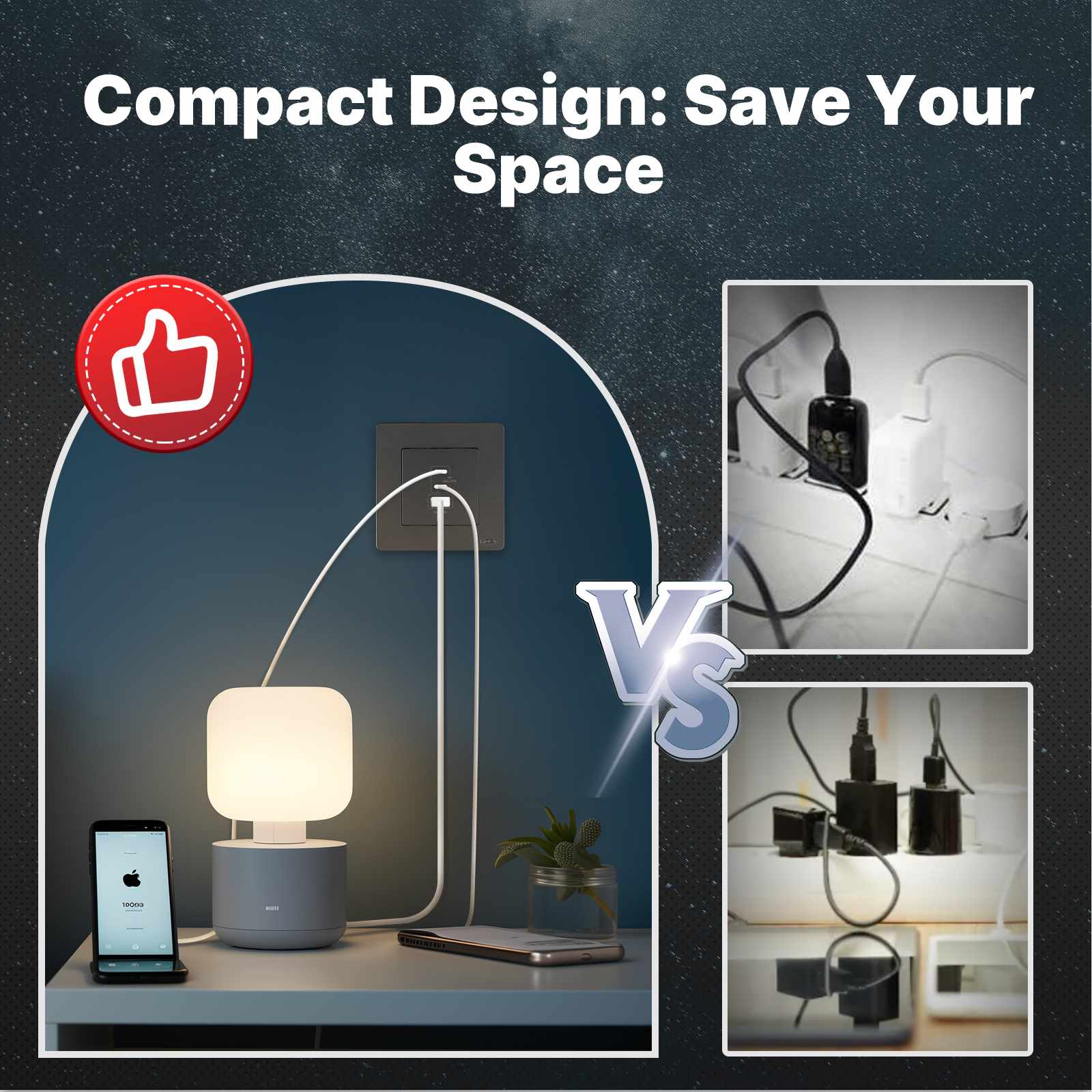 Star Ring 30W/65W Fast Charging PD3.0 Wall Electrical Outlet Charger GaN Socket 3 Ports Type C USB A 6