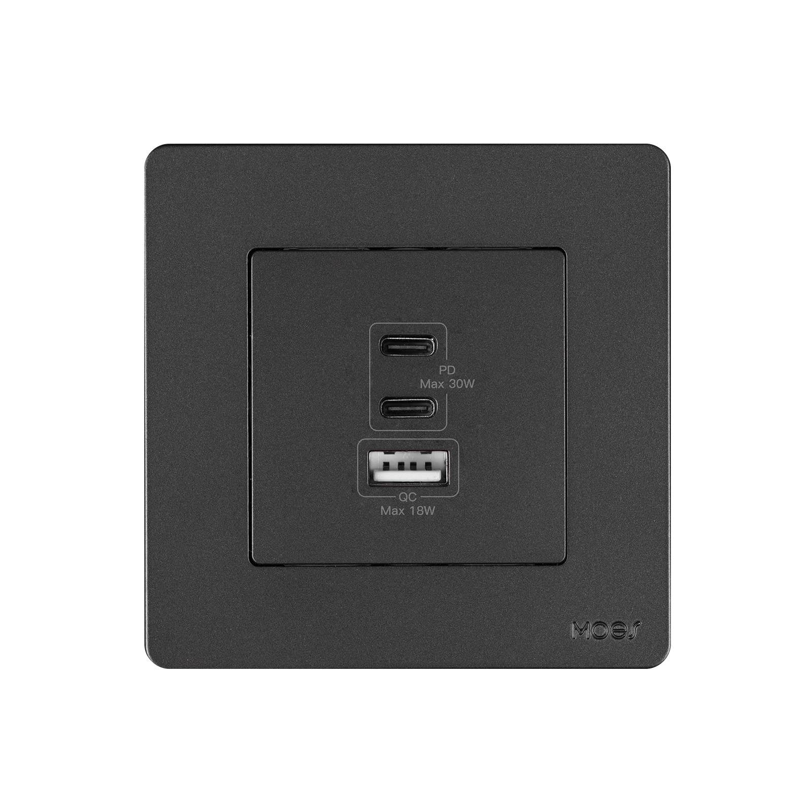 Star Ring 30W/65W Fast Charging PD3.0 Wall Electrical Outlet Charger GaN Socket 3 Ports Type C USB A 8