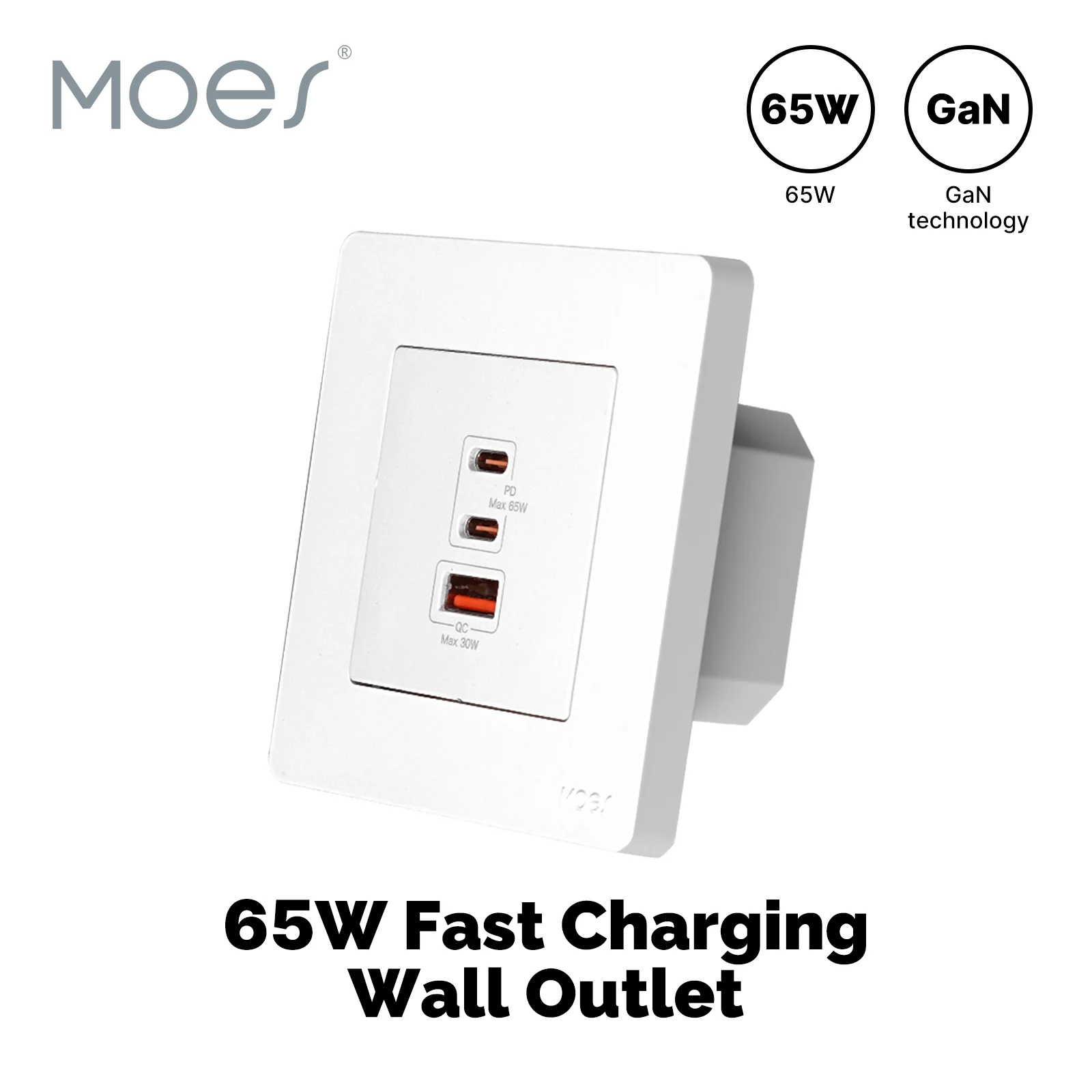 Star Ring 30W/65W Fast Charging PD3.0 Wall Electrical Outlet Charger GaN Socket 3 Ports Type C USB A 9