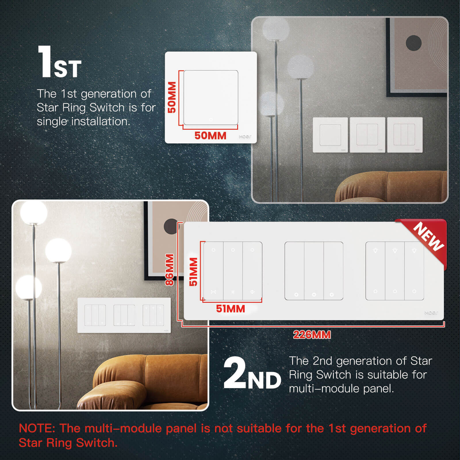 Star Ring Switch Panel EU Version 2/3/4 Gang (ONLY PANEL without switch） 3