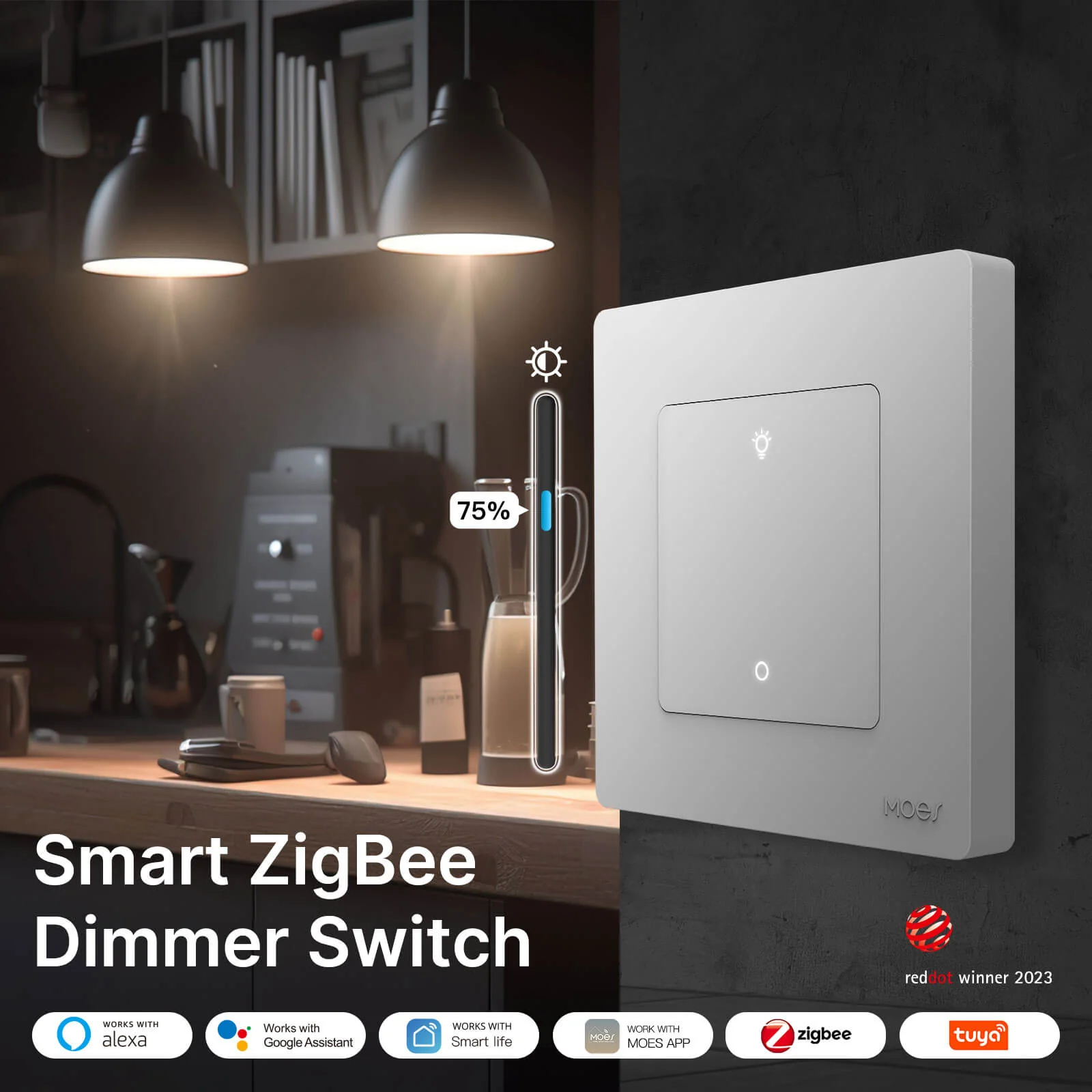 MOES Star Ring ZigBee Smart Dimmer Switch for Light Dimming Work with Alexa Google Home Dimmable 1-3Gang 2