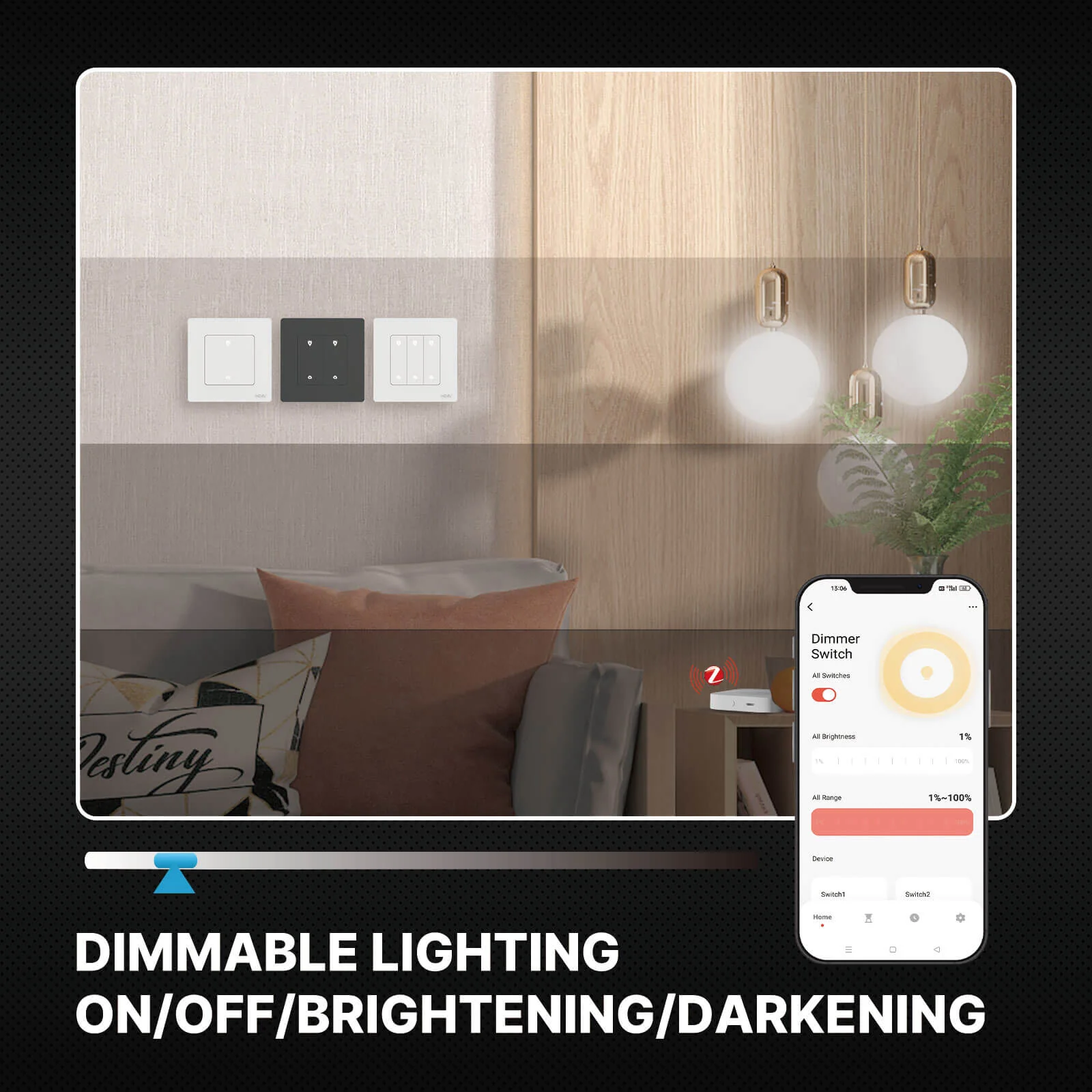 MOES Star Ring ZigBee Smart Dimmer Switch for Light Dimming Work with Alexa Google Home Dimmable 1-3Gang 3