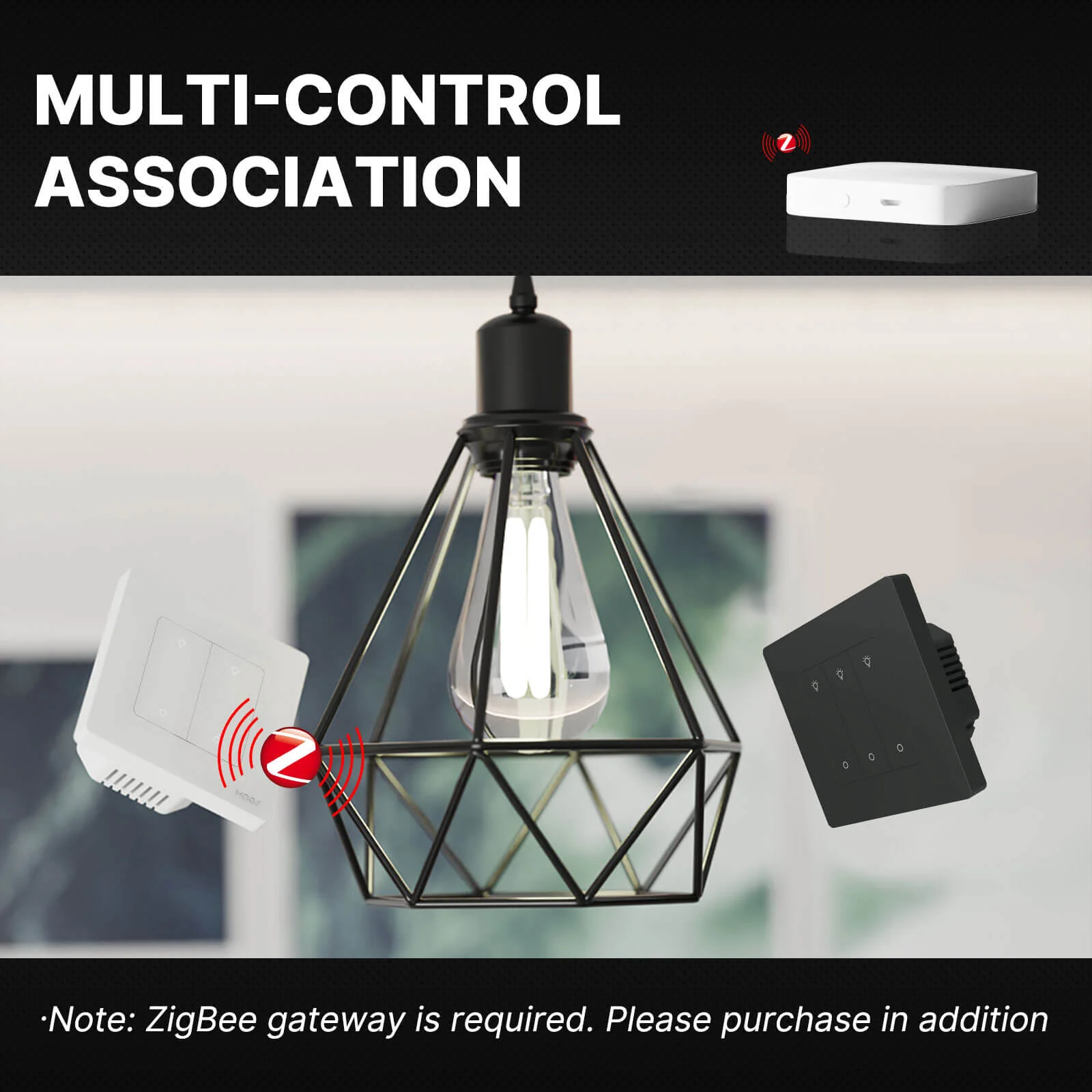 MOES Star Ring ZigBee Smart Dimmer Switch for Light Dimming Work with Alexa Google Home Dimmable 1-3Gang 7