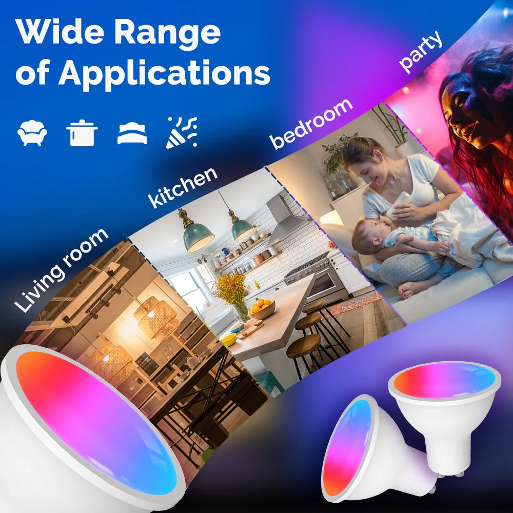 Tuya GU10 Matter WiFi Smart LED Bulb with Voice Control, Dimmable 5W Light 2700-6500K RGB Colors 6