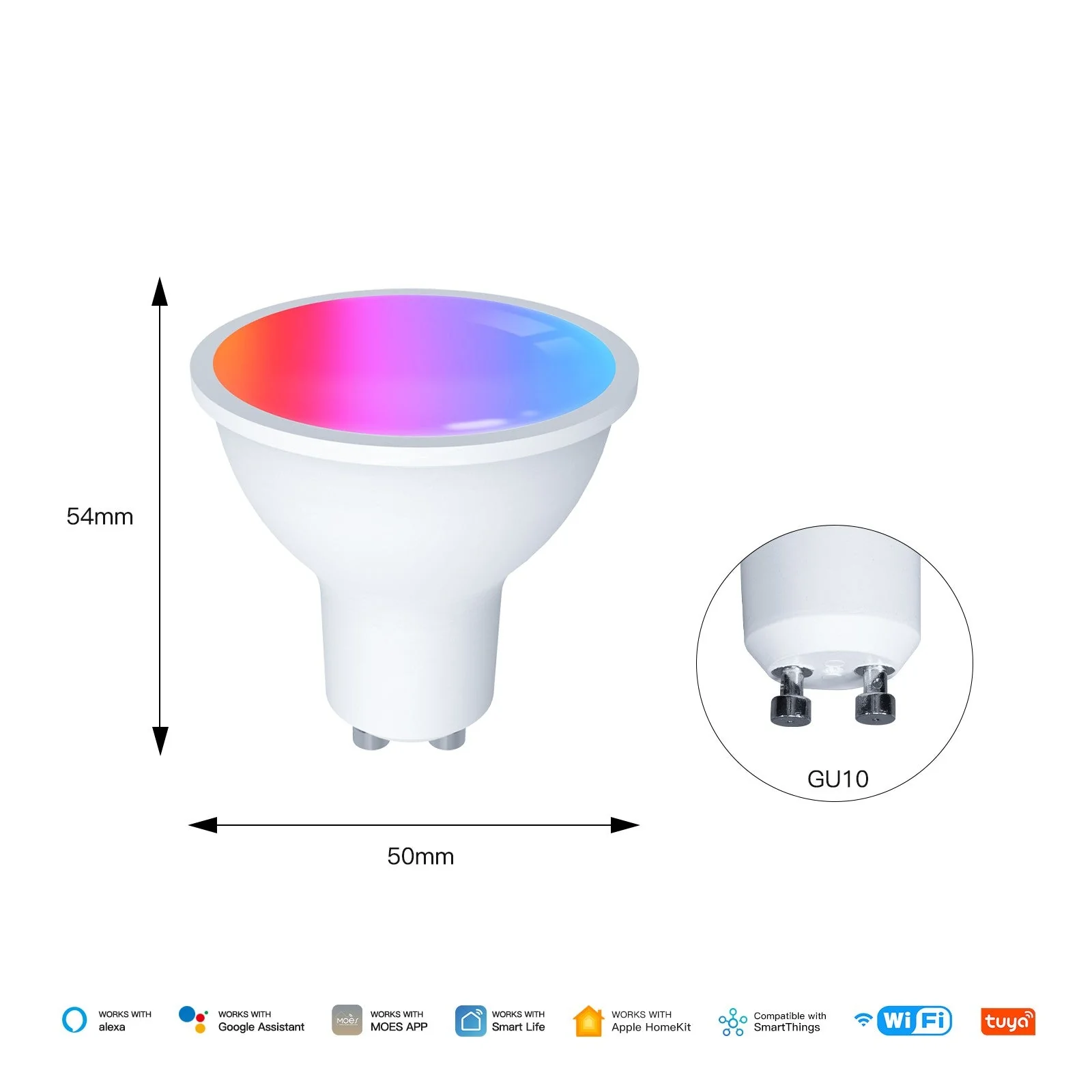 Tuya GU10 Matter WiFi Smart LED Bulb with Voice Control, Dimmable 5W Light 2700-6500K RGB Colors 8