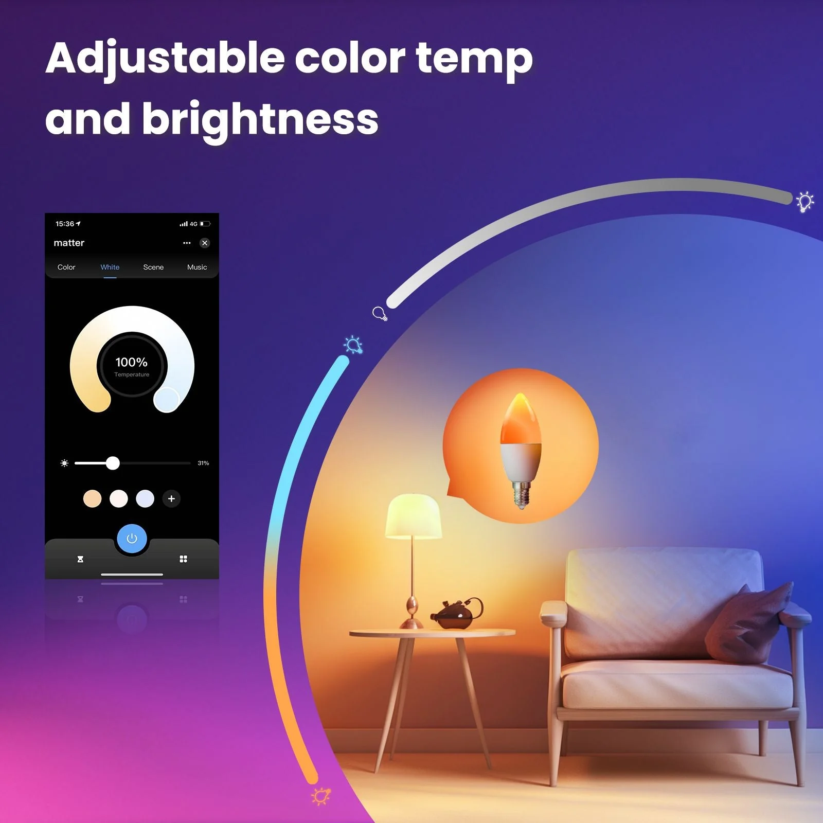 Tuya Matter WiFi Smart LED E14 Dimmable Light Bulbs 2700-6500K+RGB 4