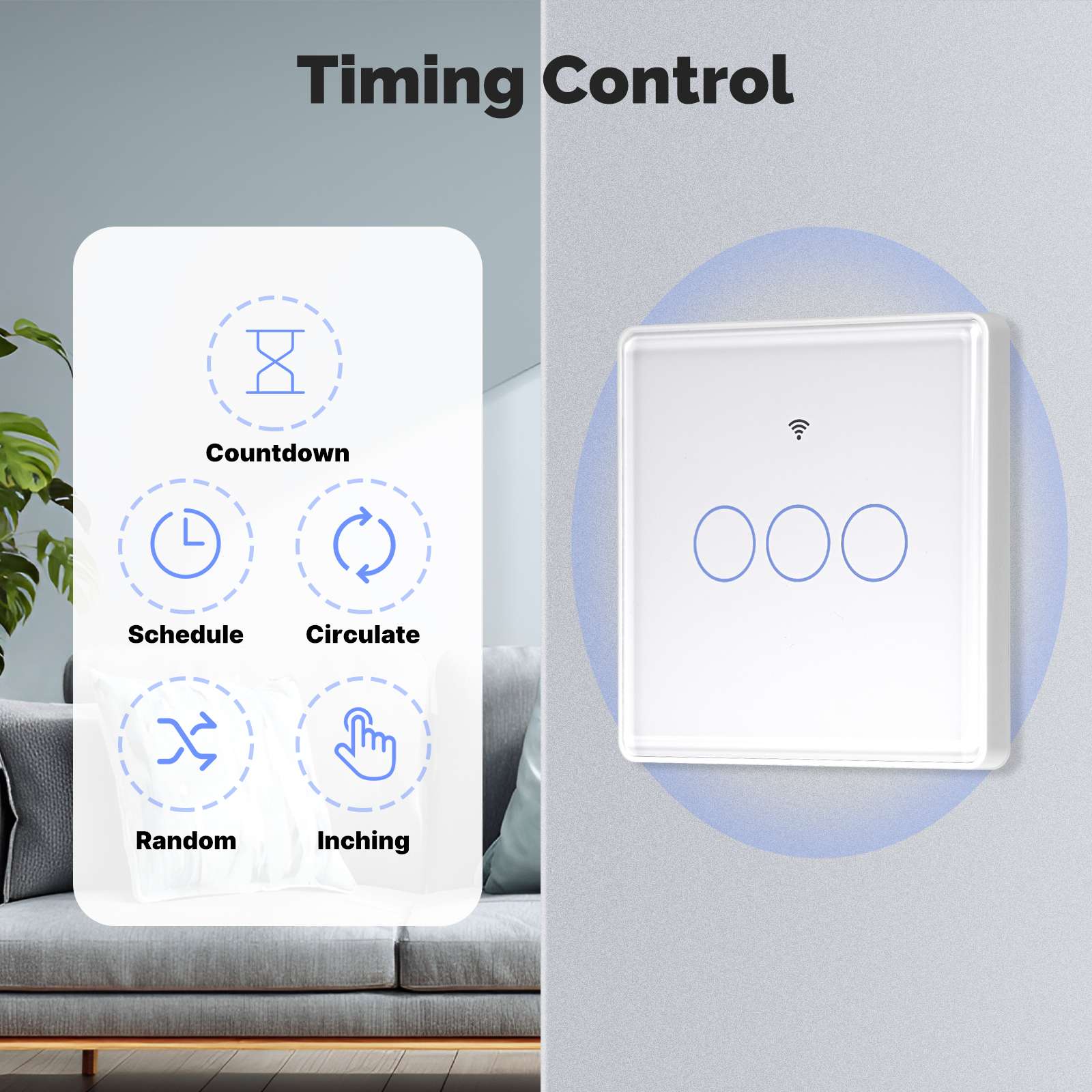 Tuya Matter WiFi Smart Light Switch 2.5D Glass Panel Neutral Wire Required EU Version 3