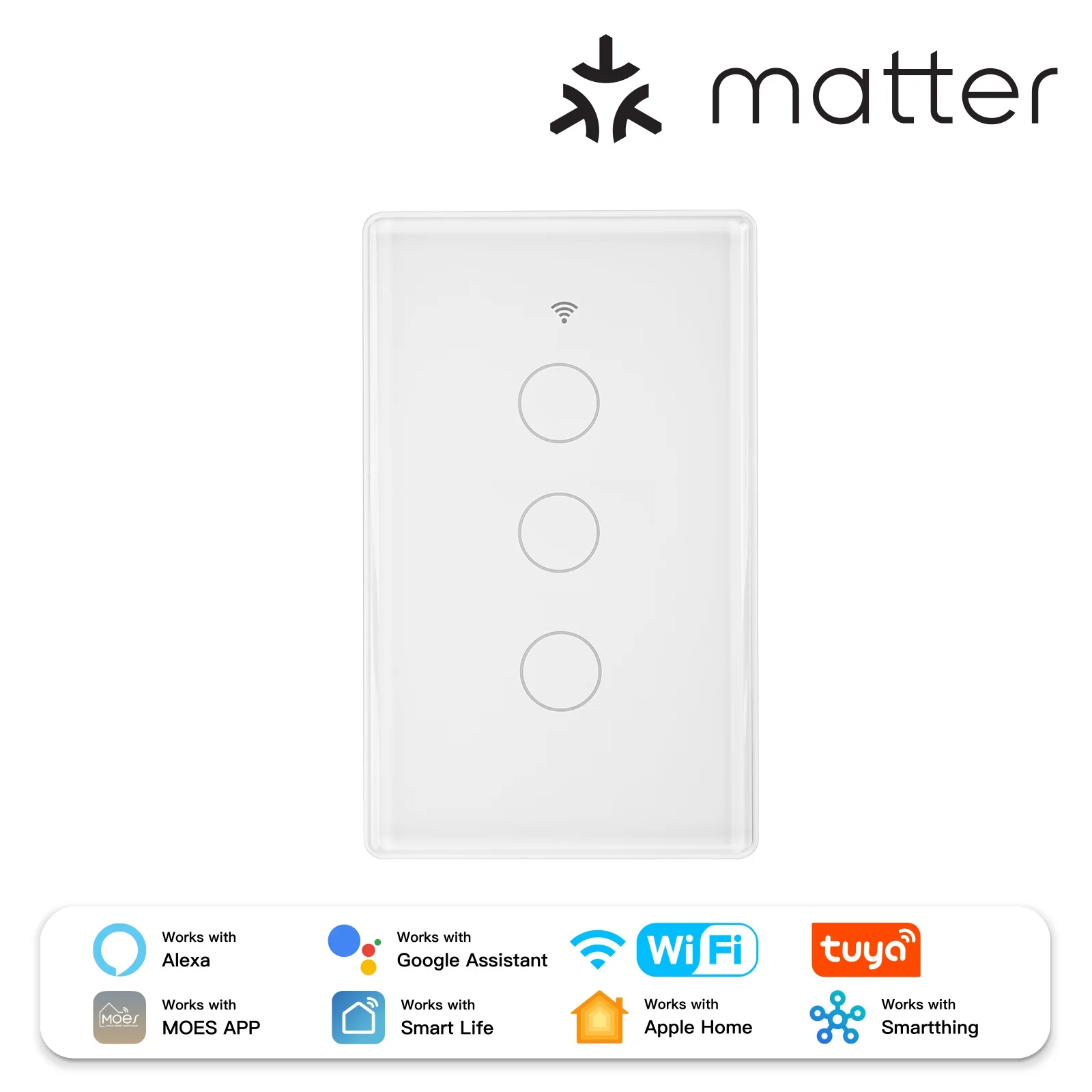 Tuya Matter WiFi Smart Light Switch 2.5D Glass Panel Neutral Wire Required US Version 9