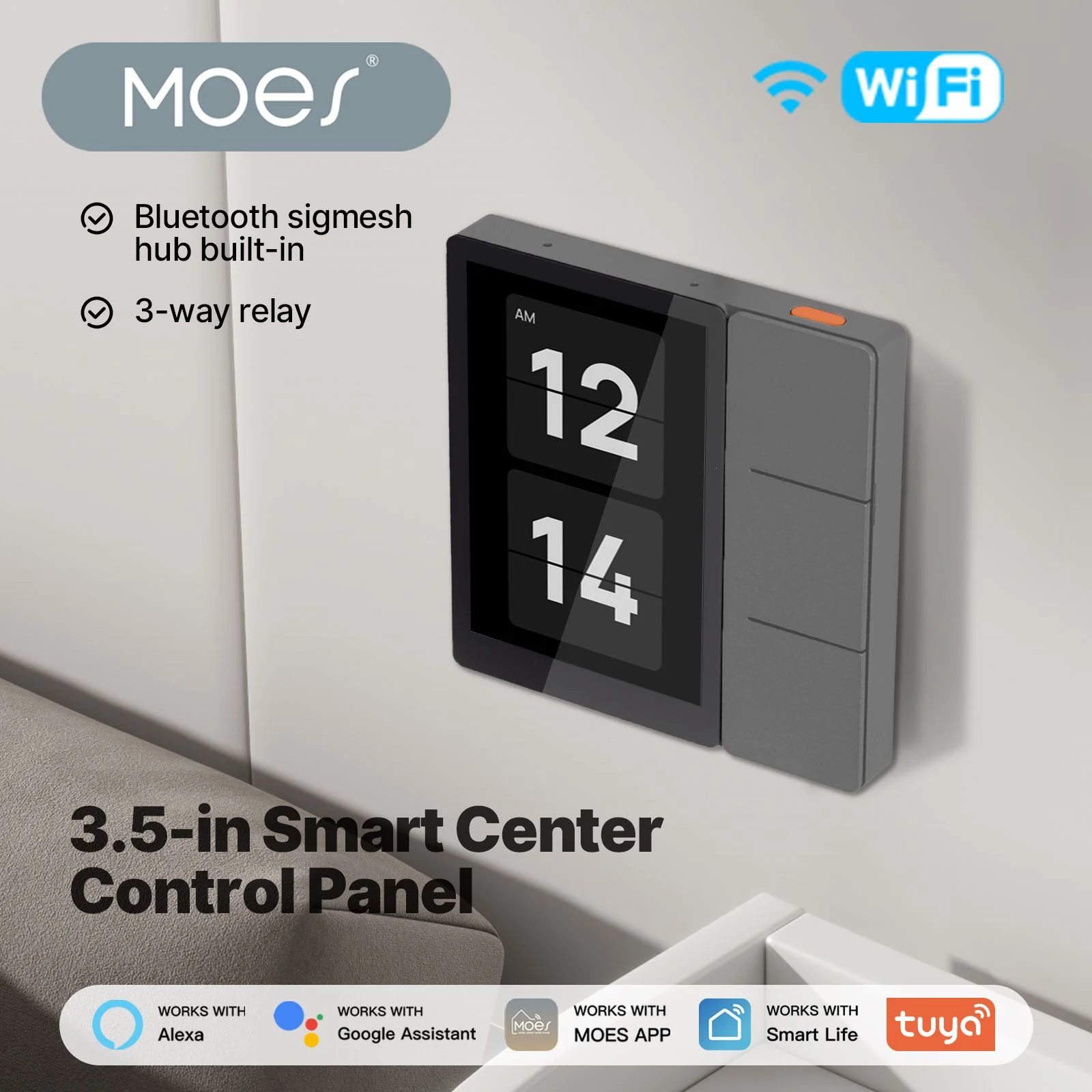 Tuya WiFi 3.5-inch Smart Center Touch Control Panel 3 Relays Physical Buttons Ble Sigmesh Hub Built-in 3