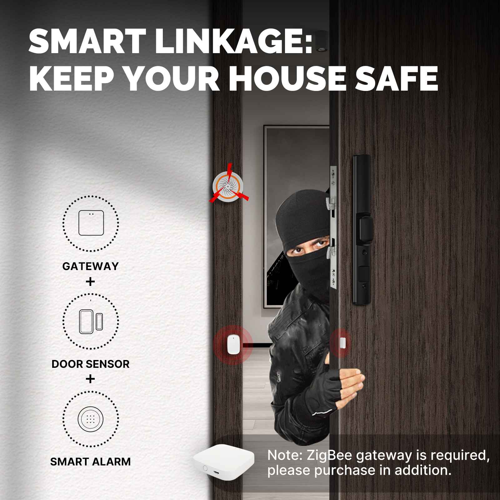 Tuya ZigBee Window Door Alarm Sensor, Smart Home Security Contact Detector 4