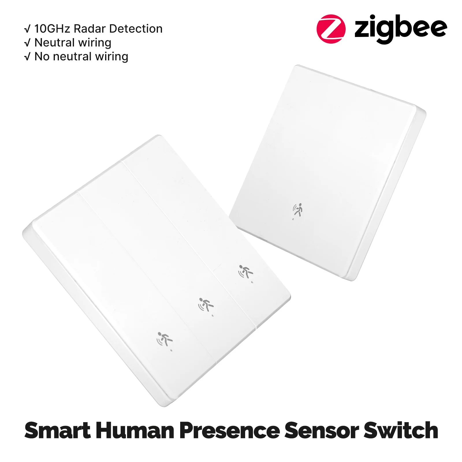 Tuya Zigbee Smart Human Presence mmWave Radar Detection Wall Light Switch Neutral Wire Optional EU Version