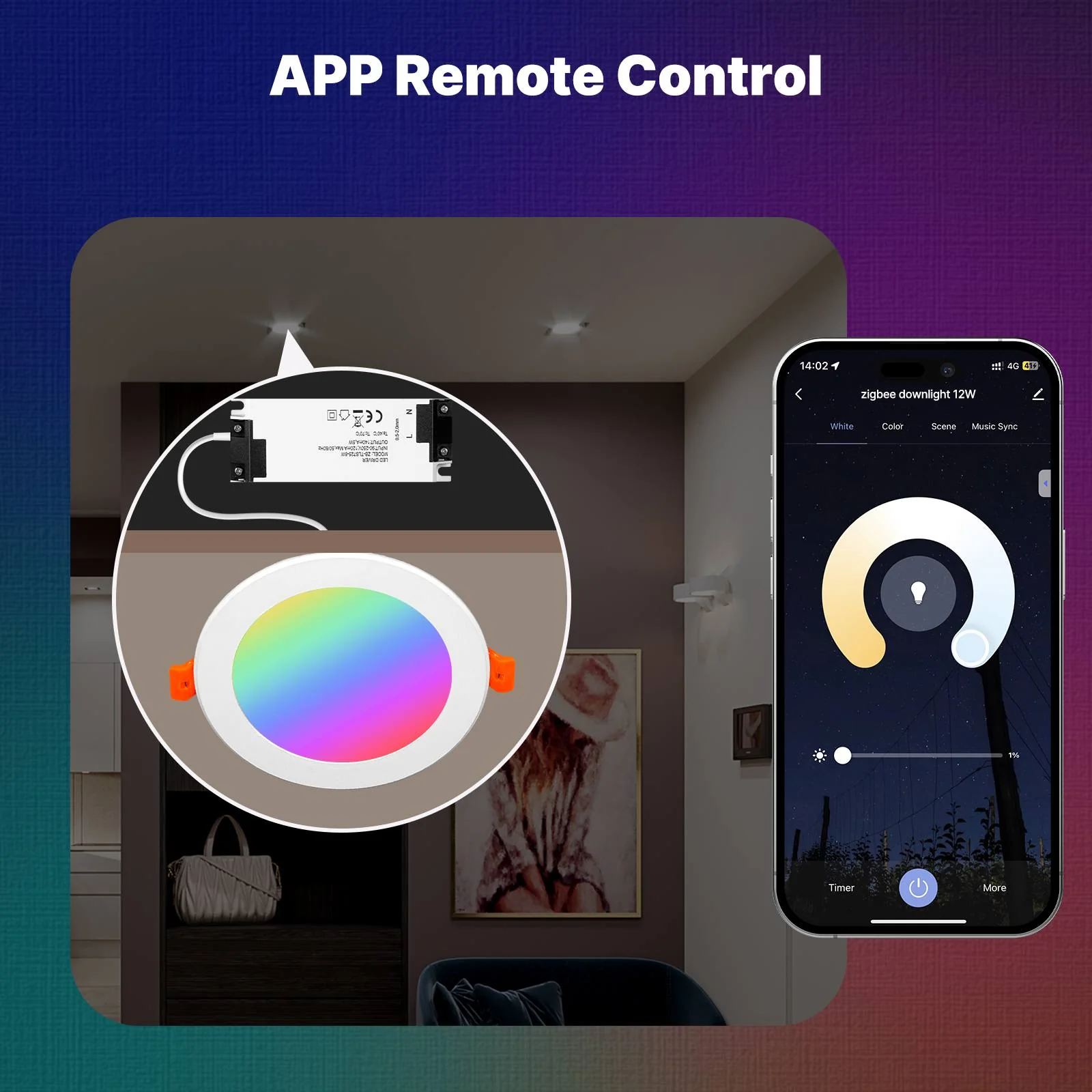 Tuya ZigBee Smart LED Downlight Round Spotlights 9/12W RGB Color Dimming Lamp Work with Alexa Google Home 5