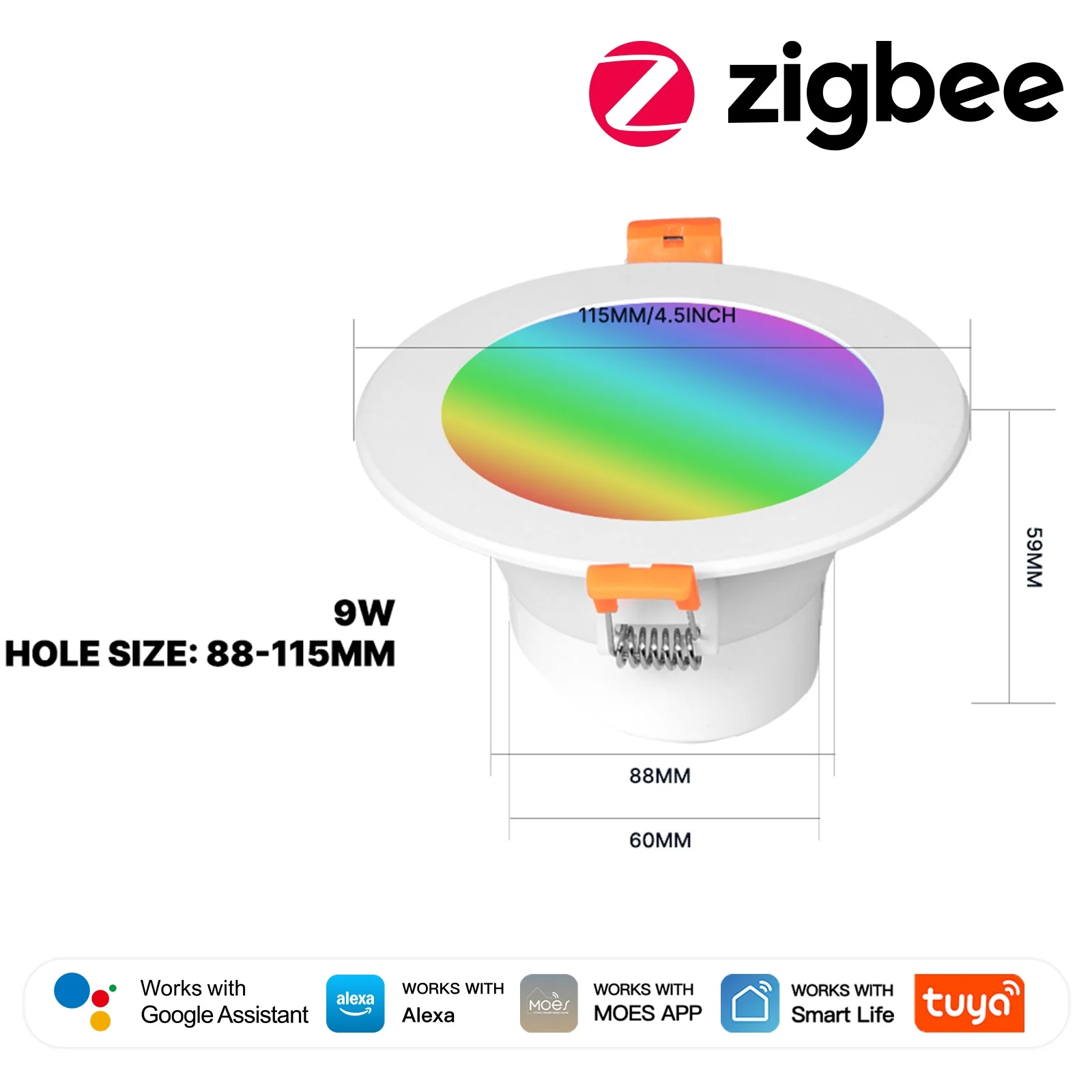 Tuya ZigBee Smart LED Downlight Round Spotlights 9/12W RGB Color Dimming Lamp Work with Alexa Google Home 6
