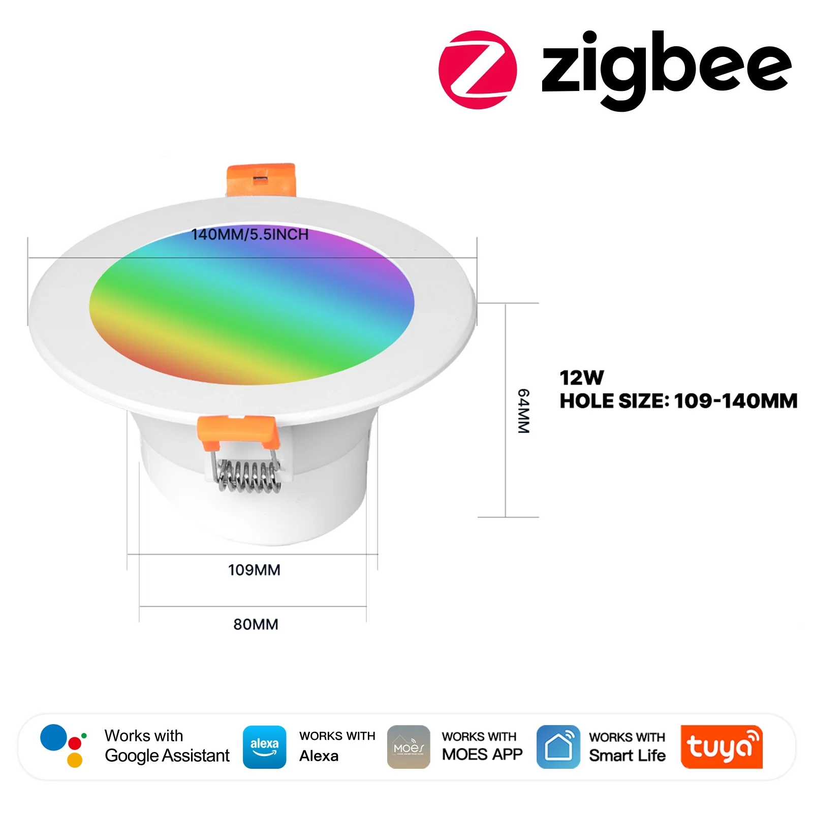 Tuya ZigBee Smart LED Downlight Round Spotlights 9/12W RGB Color Dimming Lamp Work with Alexa Google Home 7