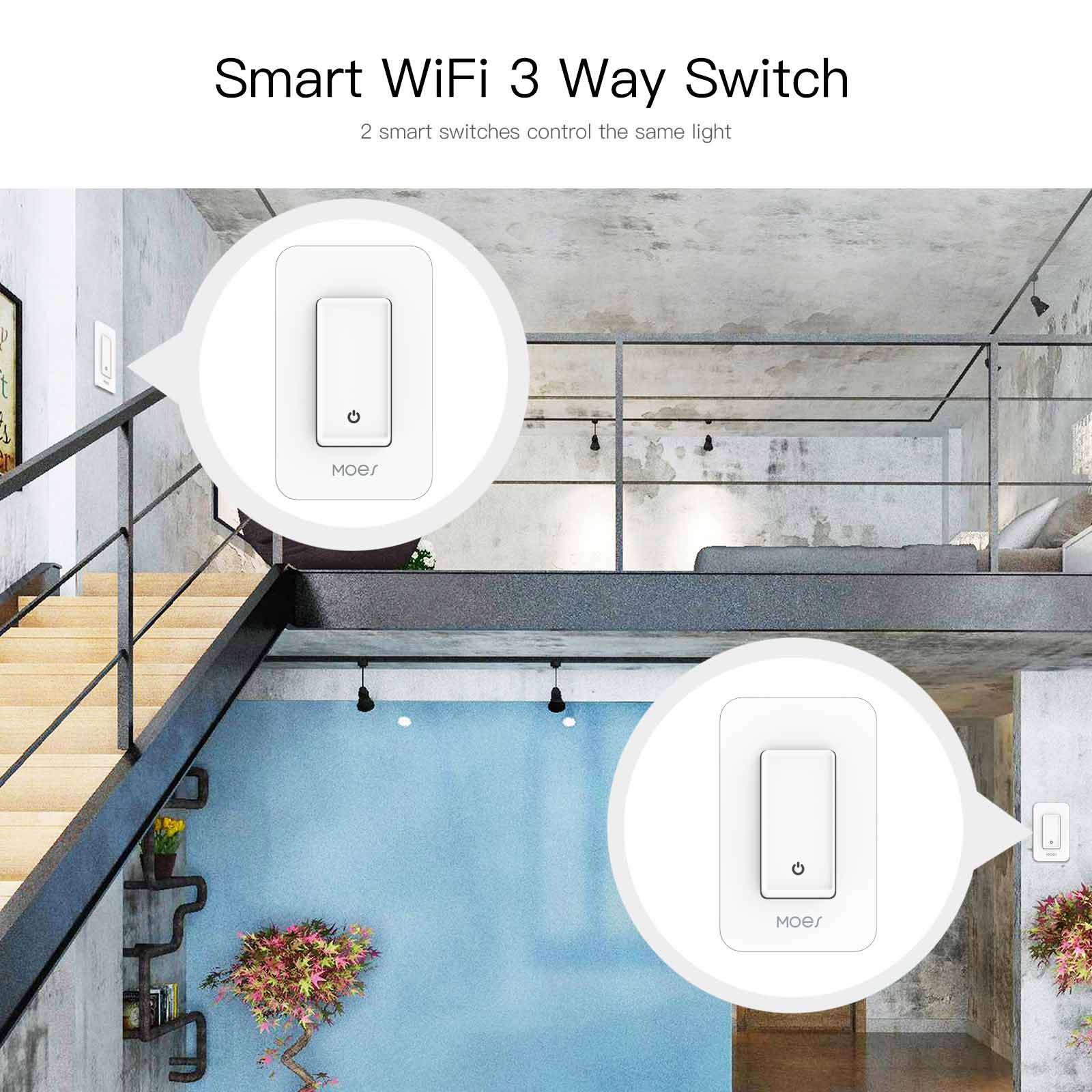 WiFi 3 Way Smart Light Switches Push Button Double Switch Neutral Wire Required 100V-120V 2