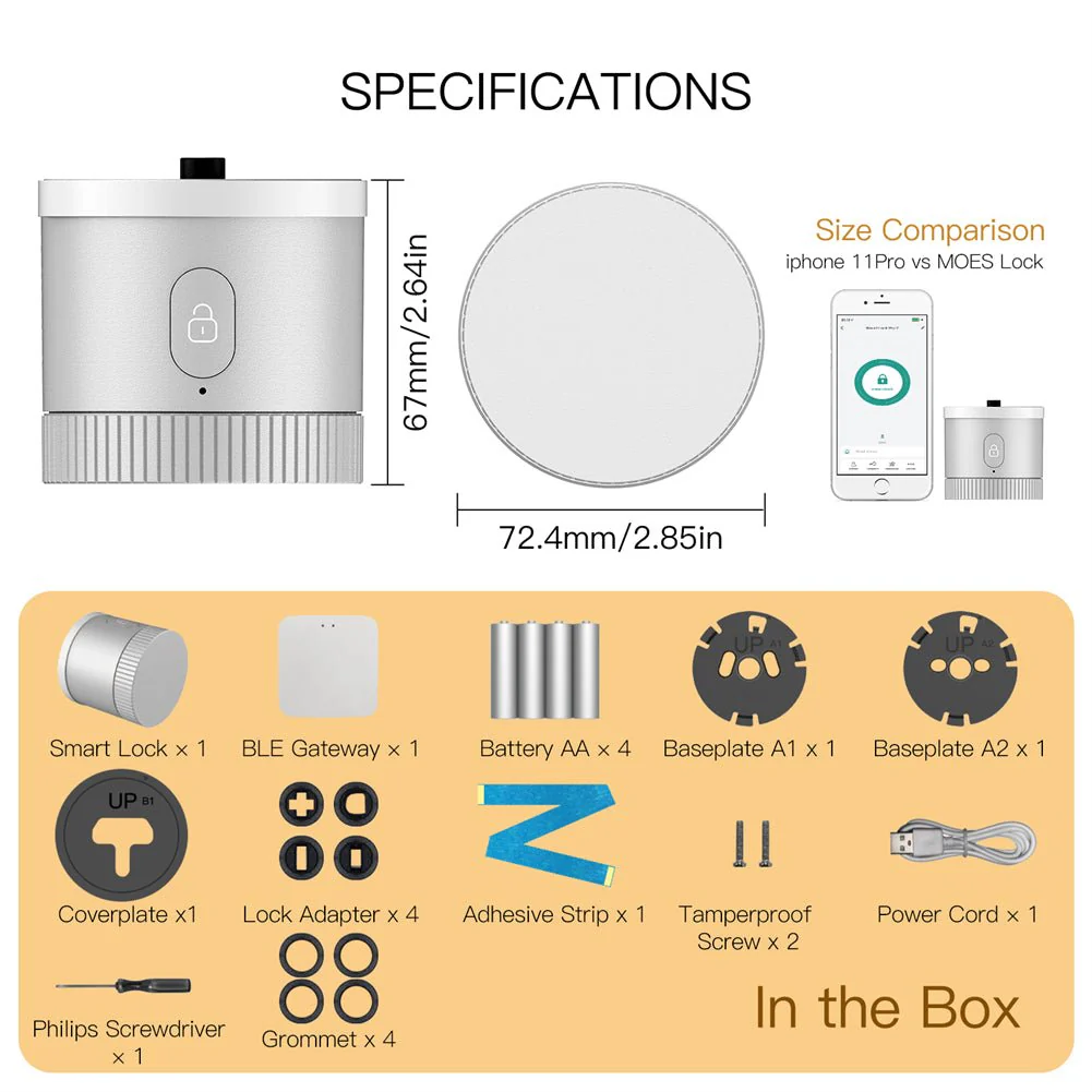 【US Version】 MOES BLE Smart Door Lock Bank-grade AES128 Bit and TLS Encryption BLE Sensor APP Remote Unlocking Scene Linkage 7