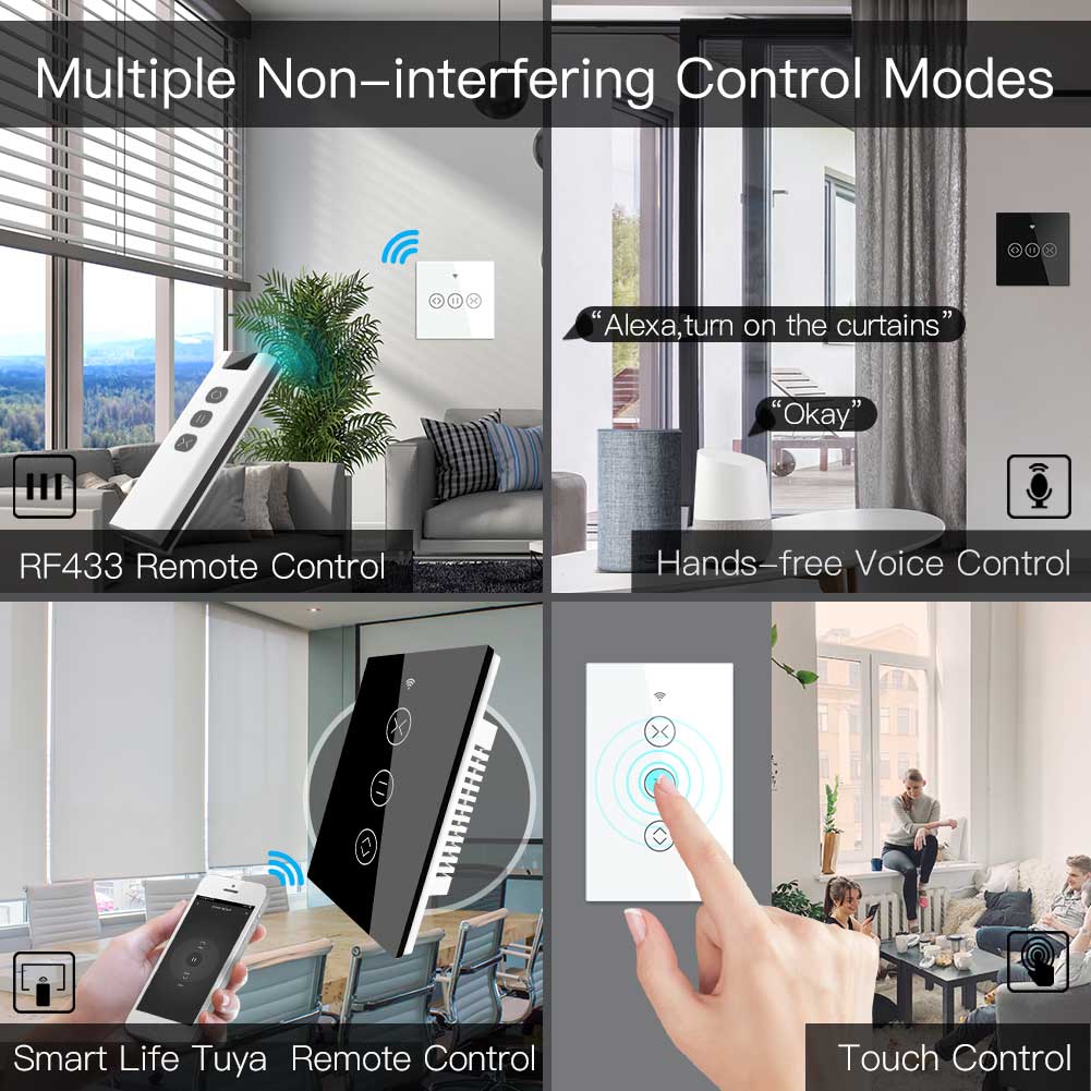 WiFi Curtain Blinds Roller Shutter Switch RF433 Smart Touch Curtain Switch Single Pole Neutral Wire Required US 5