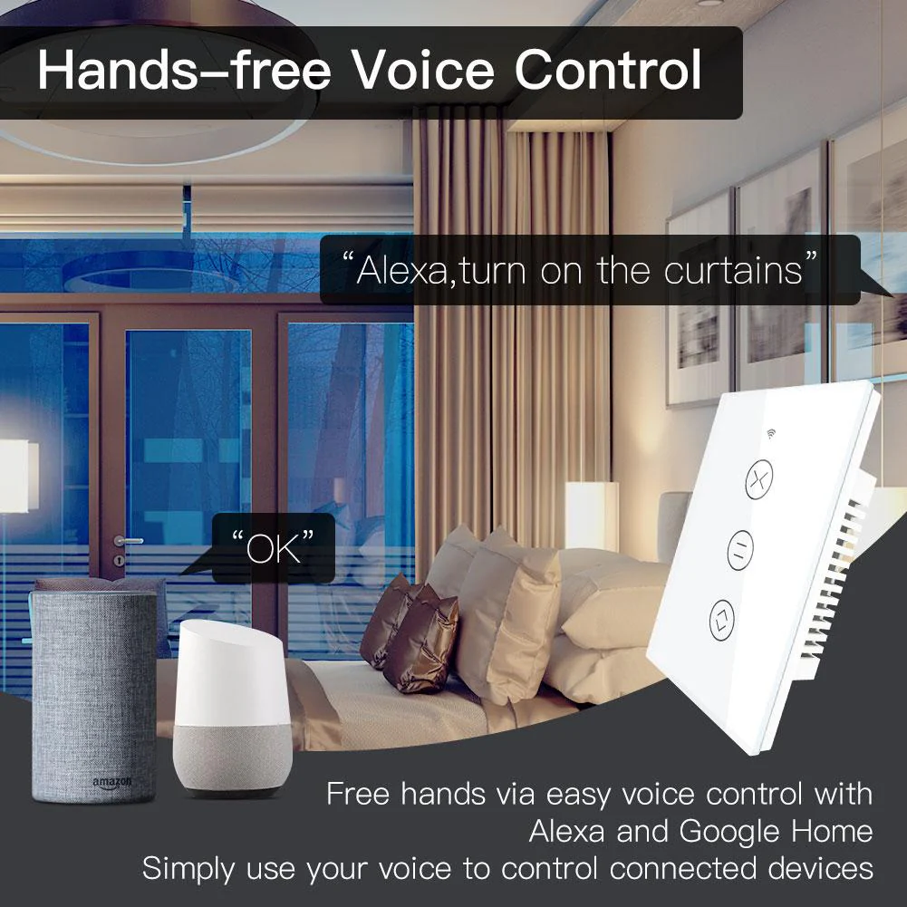 WiFi Curtain Blinds Roller Shutter Switch RF433 Smart Touch Curtain Switch Single Pole Neutral Wire Required US 6