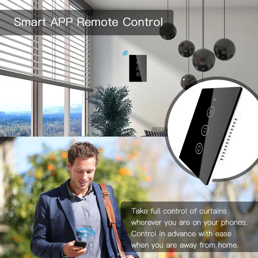 WiFi Curtain Blinds Roller Shutter Switch RF433 Smart Touch Curtain Switch Single Pole Neutral Wire Required US 7