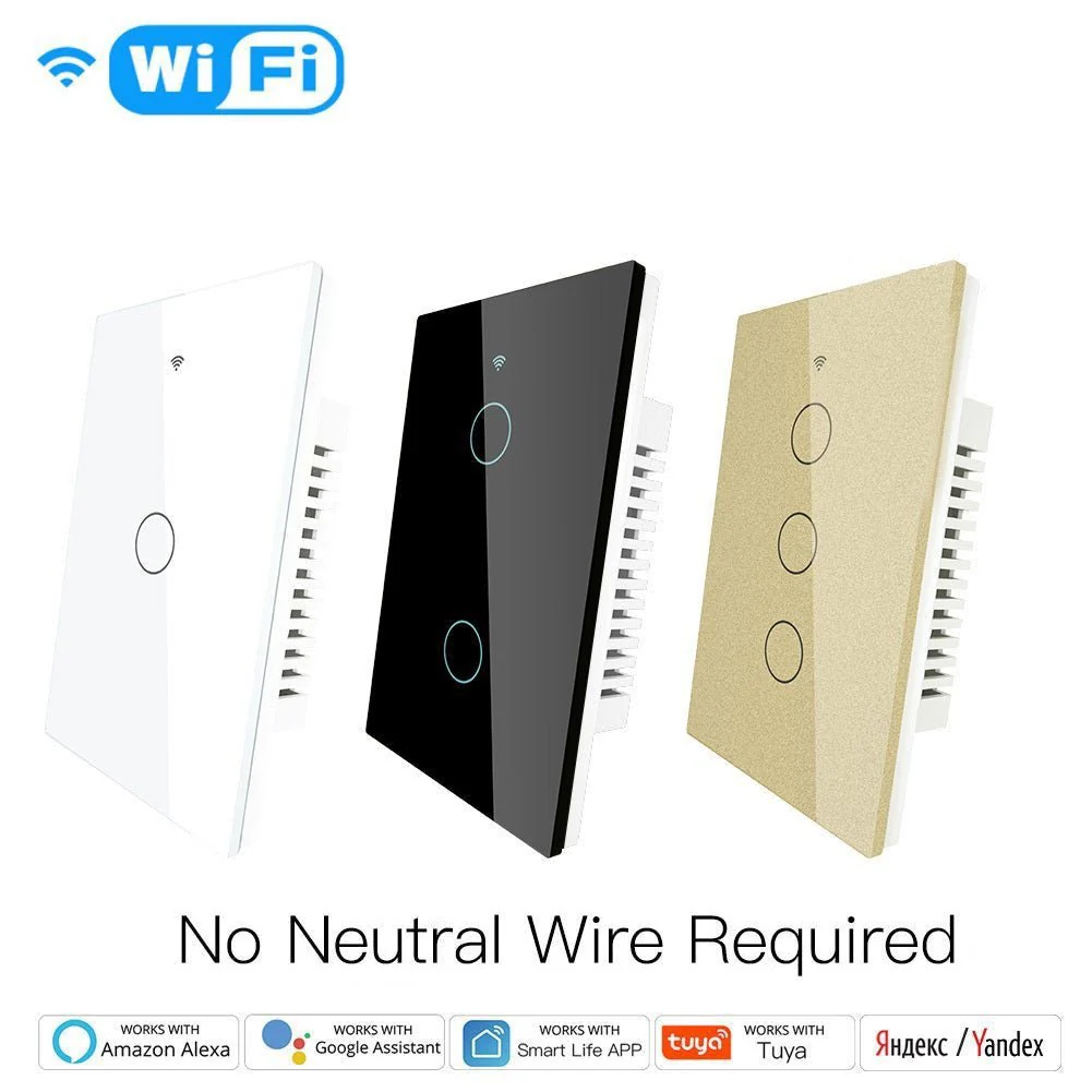 WiFi RF433 Smart Light Wall Touch Switch Single Pole No Neutral 95-130V US Standard