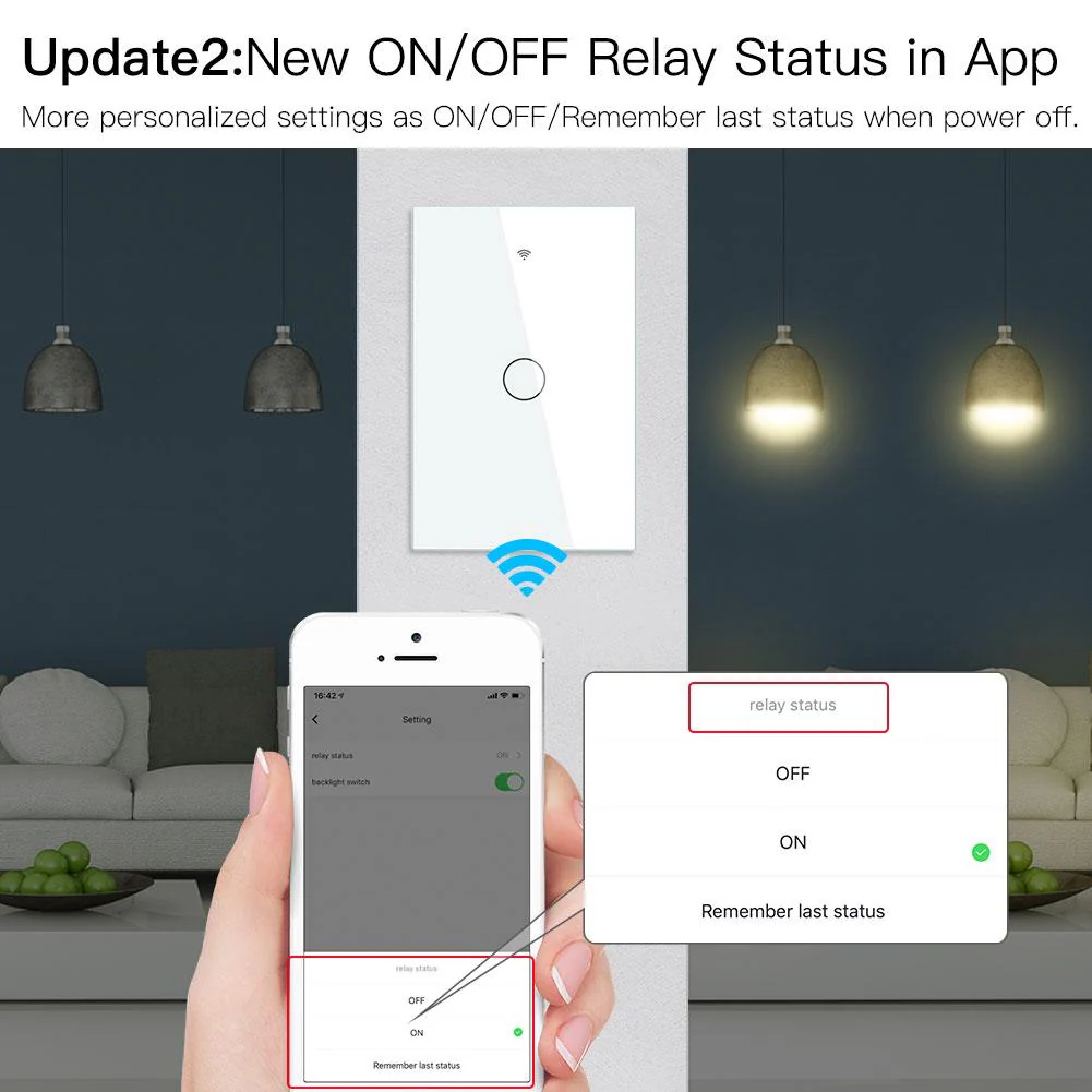 WiFi RF433 Smart Light Wall Touch Switch Single Pole No Neutral 95-130V US Standard 3