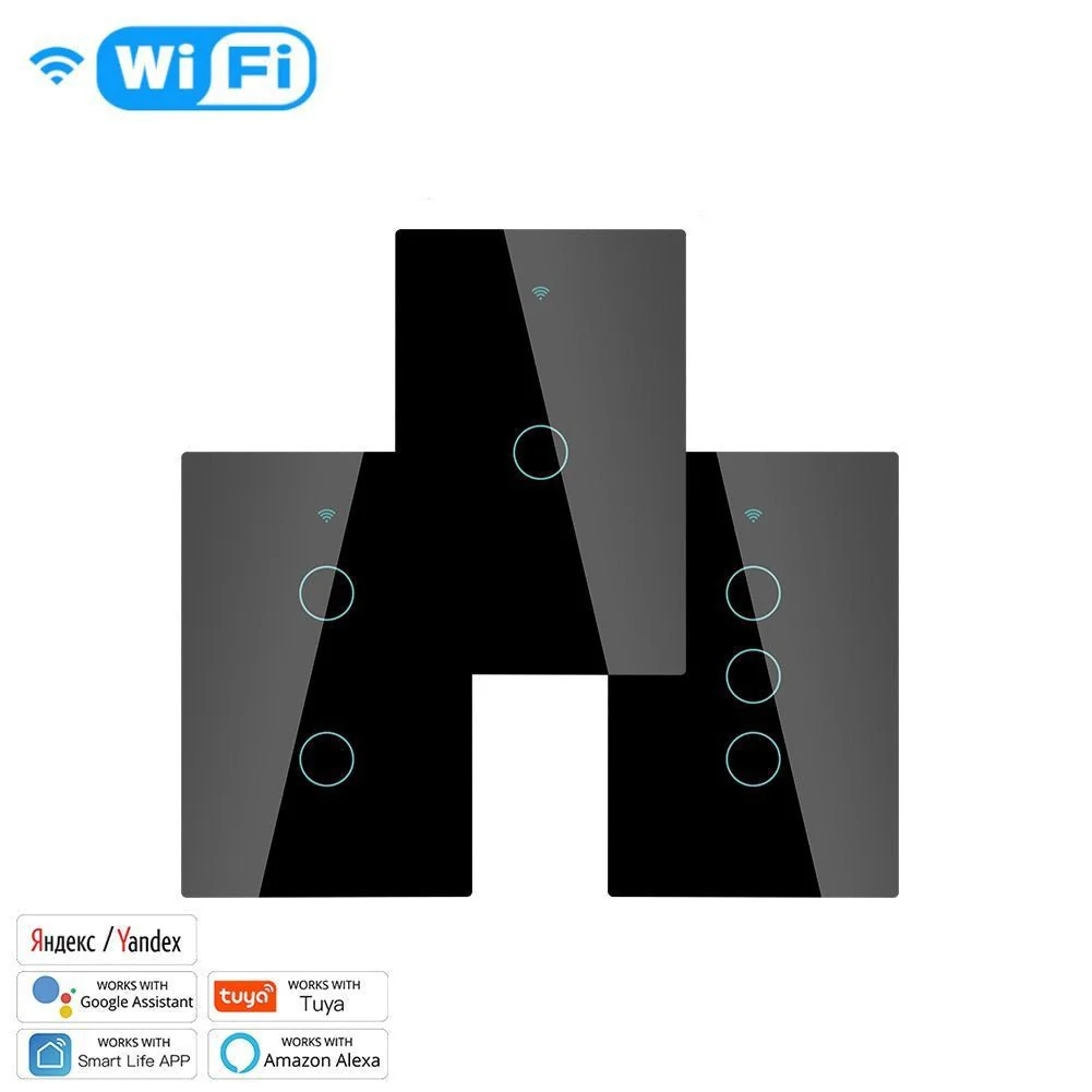 WiFi RF433 Smart Light Wall Touch Switch Single Pole No Neutral 95-130V US Standard 9