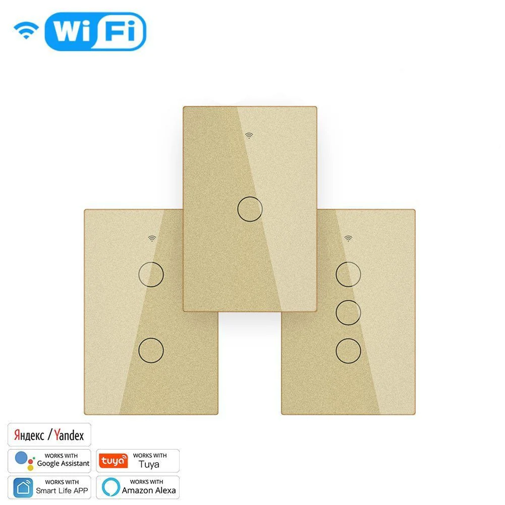 WiFi RF433 Smart Light Wall Touch Switch Single Pole No Neutral 95-130V US Standard 10