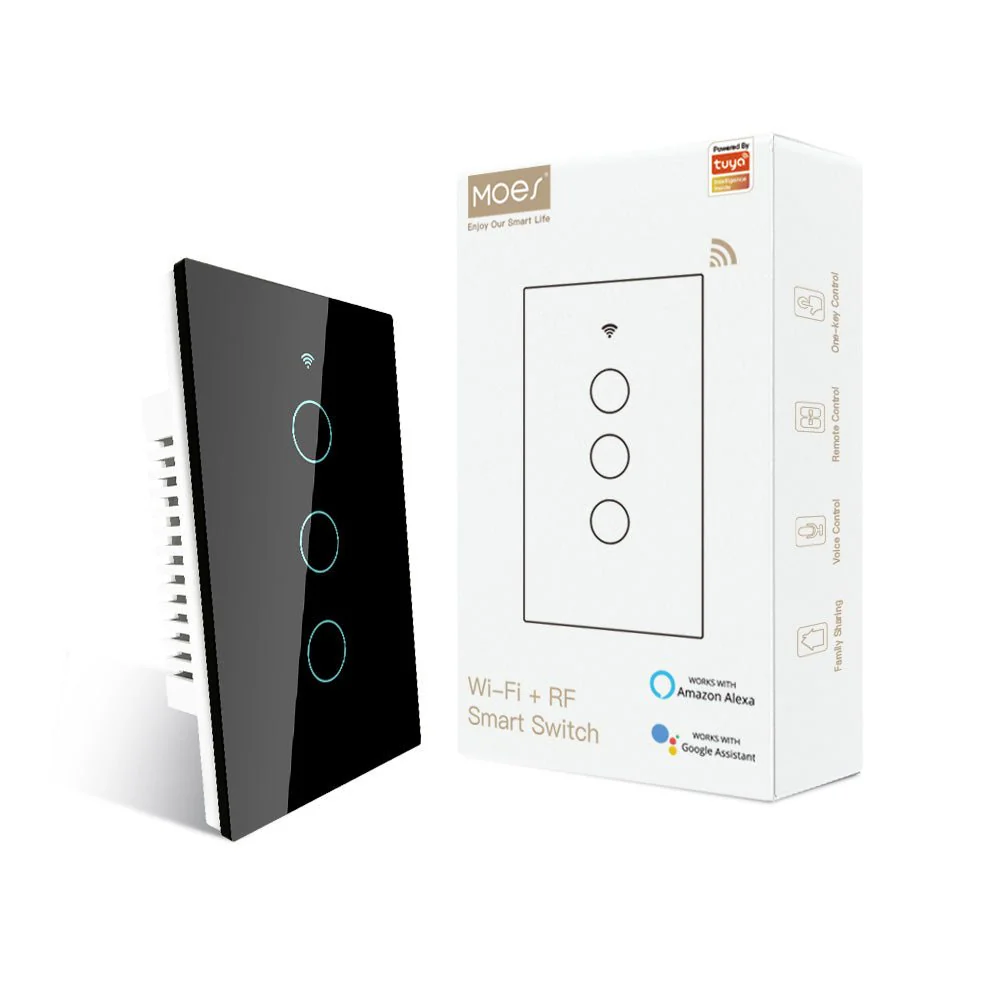WiFi RF433 Smart Light Wall Touch Switch Single Pole No Neutral 95-130V US Standard 15