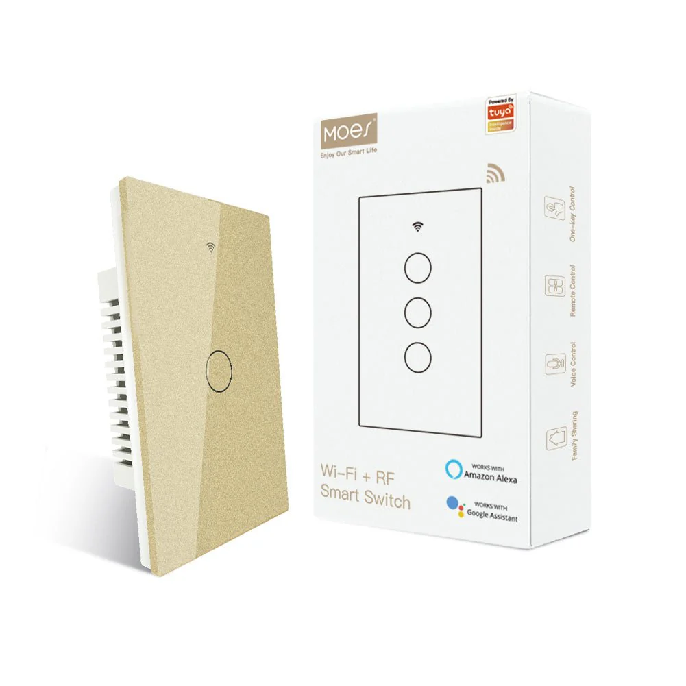 WiFi RF433 Smart Light Wall Touch Switch Single Pole No Neutral 95-130V US Standard 17