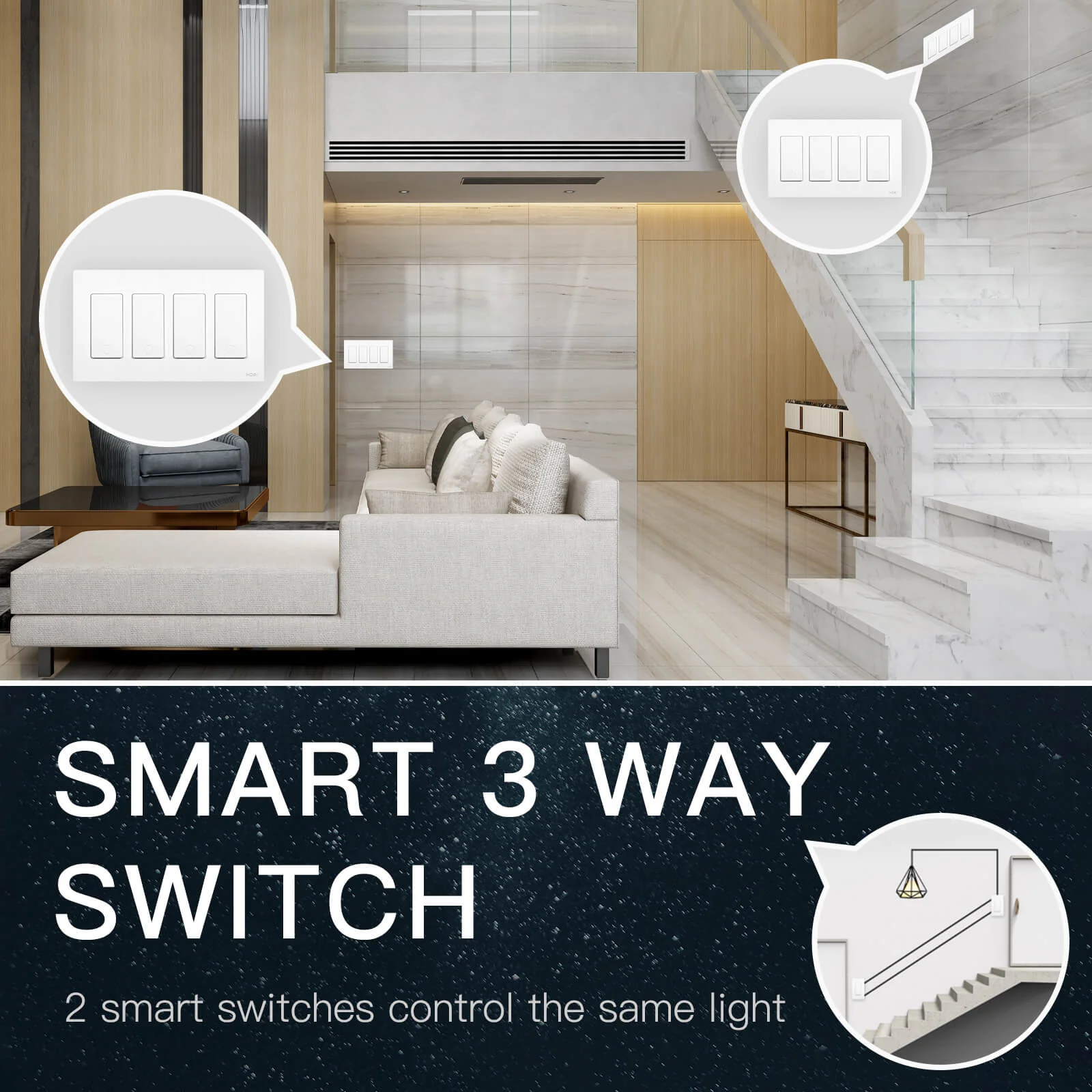 MOES Star Ring 2nd Generation Smart Single Pole 3 Way WIFI Switch 1/2/3/4 Gang US Standard 8