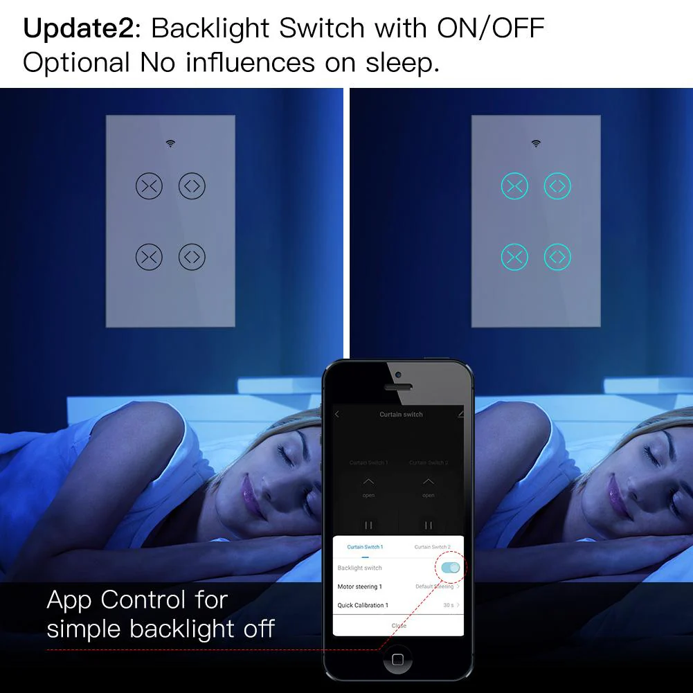 WiFi RF433 Smart Curtain 2 Gang Blind Touch Switch Single Pole Neutral Wire Required US 6