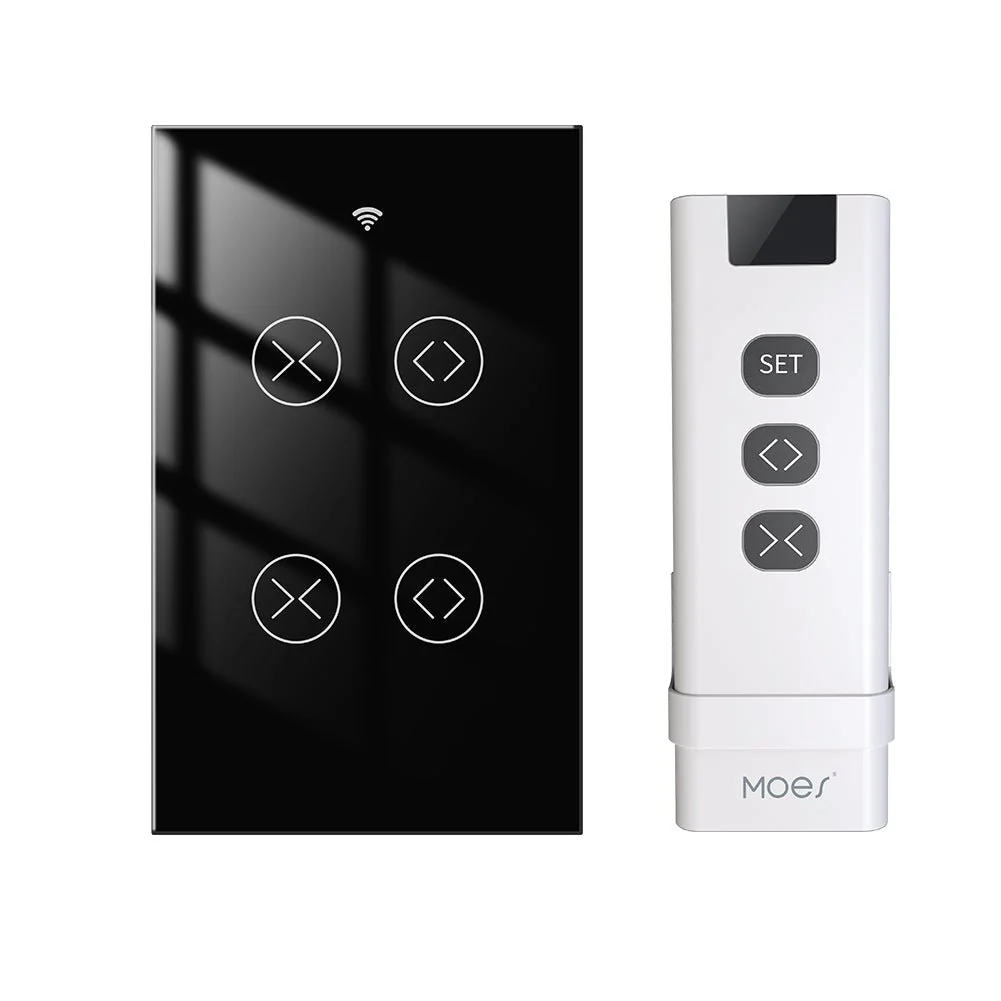 WiFi RF433 Smart Curtain 2 Gang Blind Touch Switch Single Pole Neutral Wire Required US 11