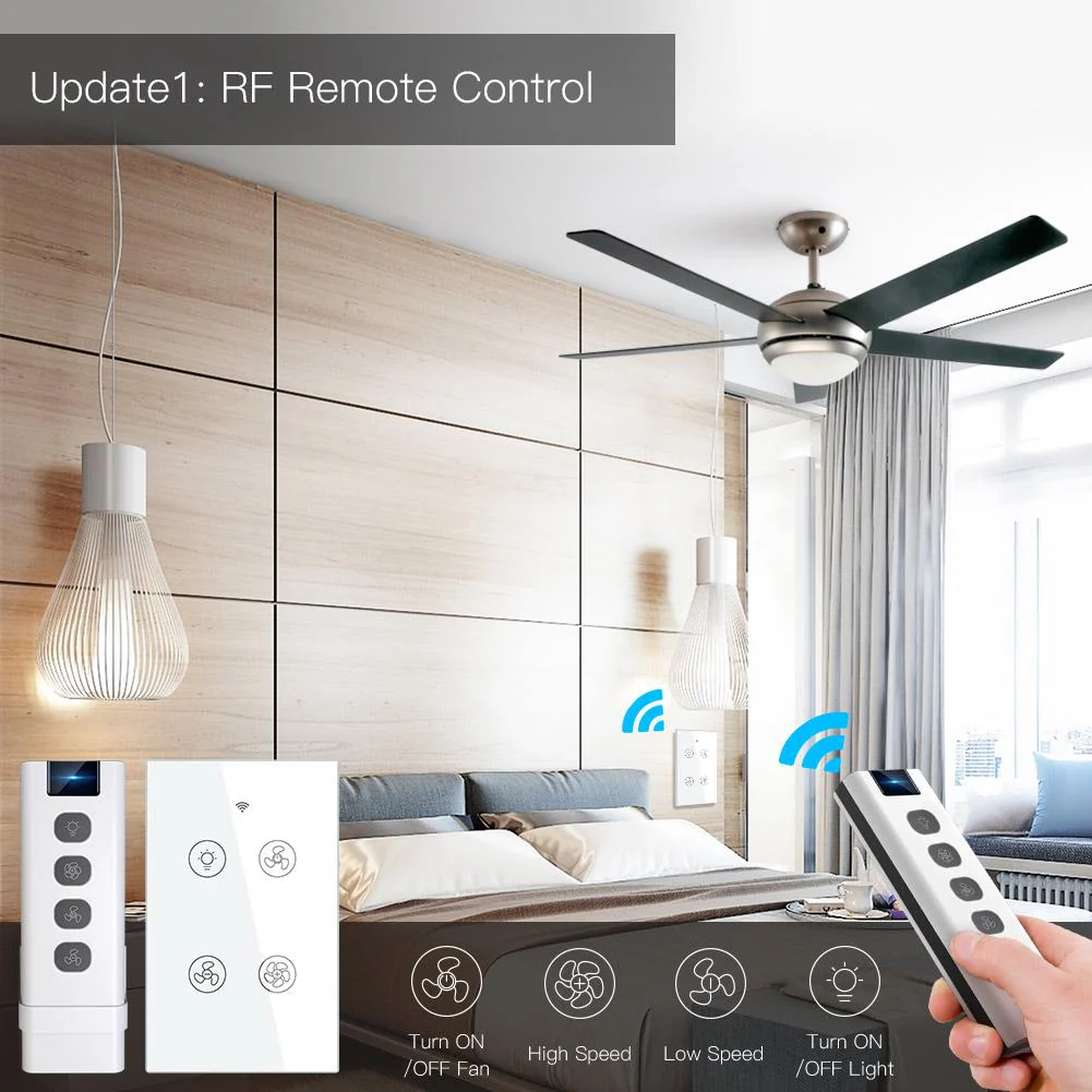 WiFi RF433 Smart Ceiling Fan Light Touch Switch Single Pole Neutral Wire Required US 3