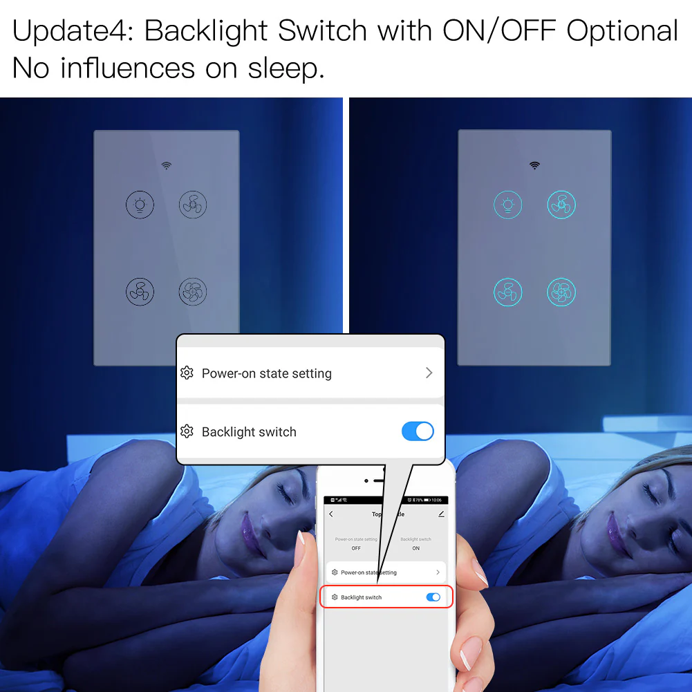 WiFi RF433 Smart Ceiling Fan Light Touch Switch Single Pole Neutral Wire Required US 6