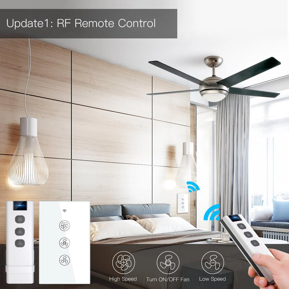 WiFi RF433 Smart Ceiling Fan Touch Switch Single Pole Neutral Wire Required US 2