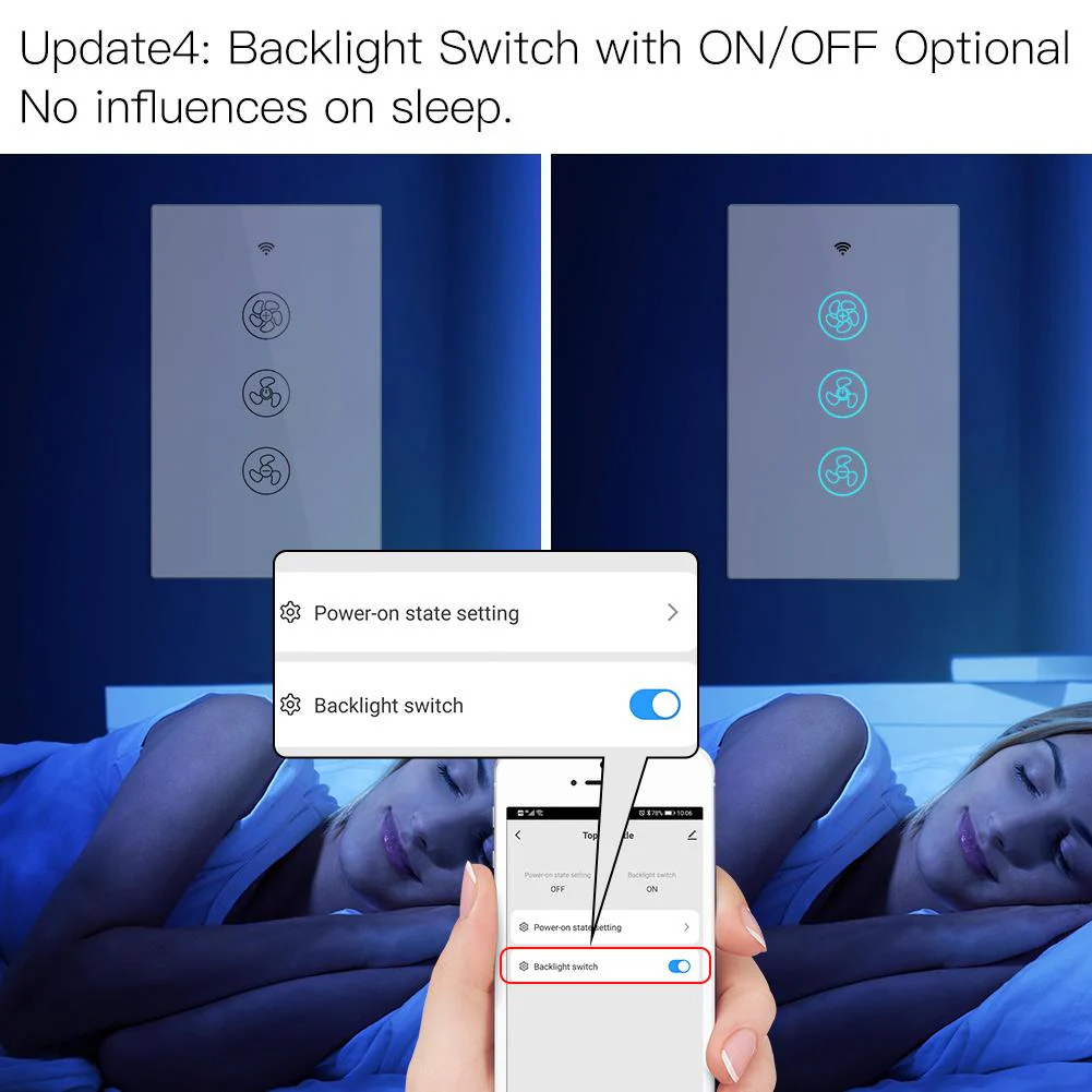 WiFi RF433 Smart Ceiling Fan Touch Switch Single Pole Neutral Wire Required US 5
