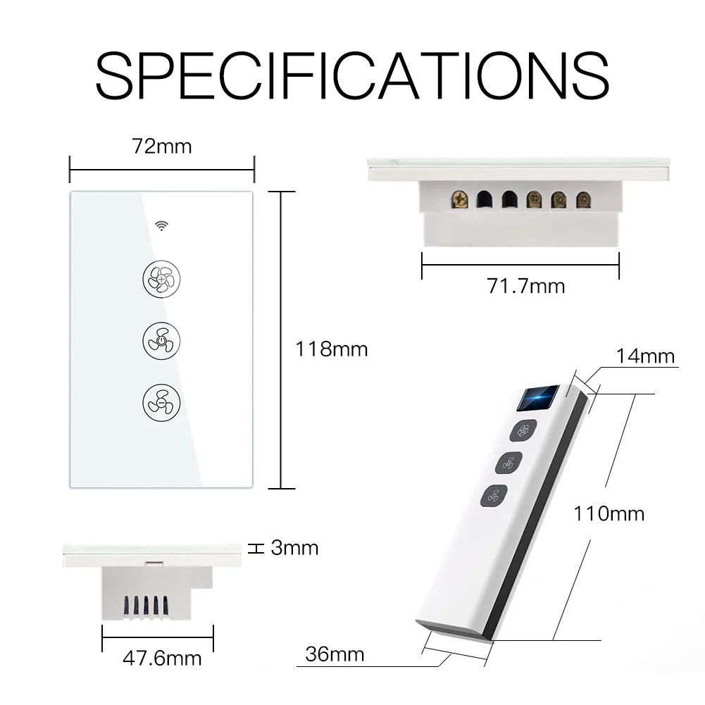 WiFi RF433 Smart Ceiling Fan Touch Switch Single Pole Neutral Wire Required US 6