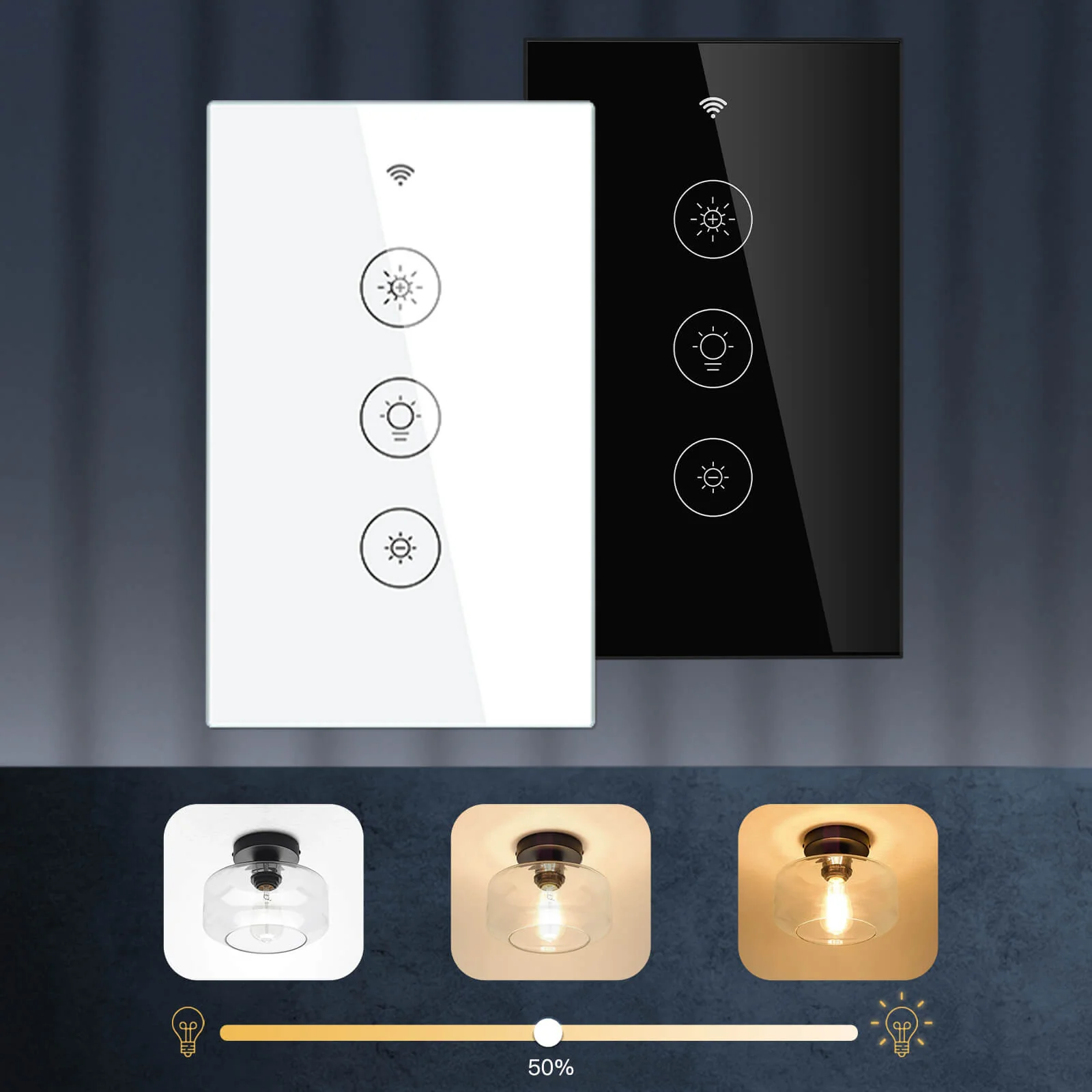 WiFi Dimmer Switch RF433 Smart Glass Touch Switches With Led For Light 2