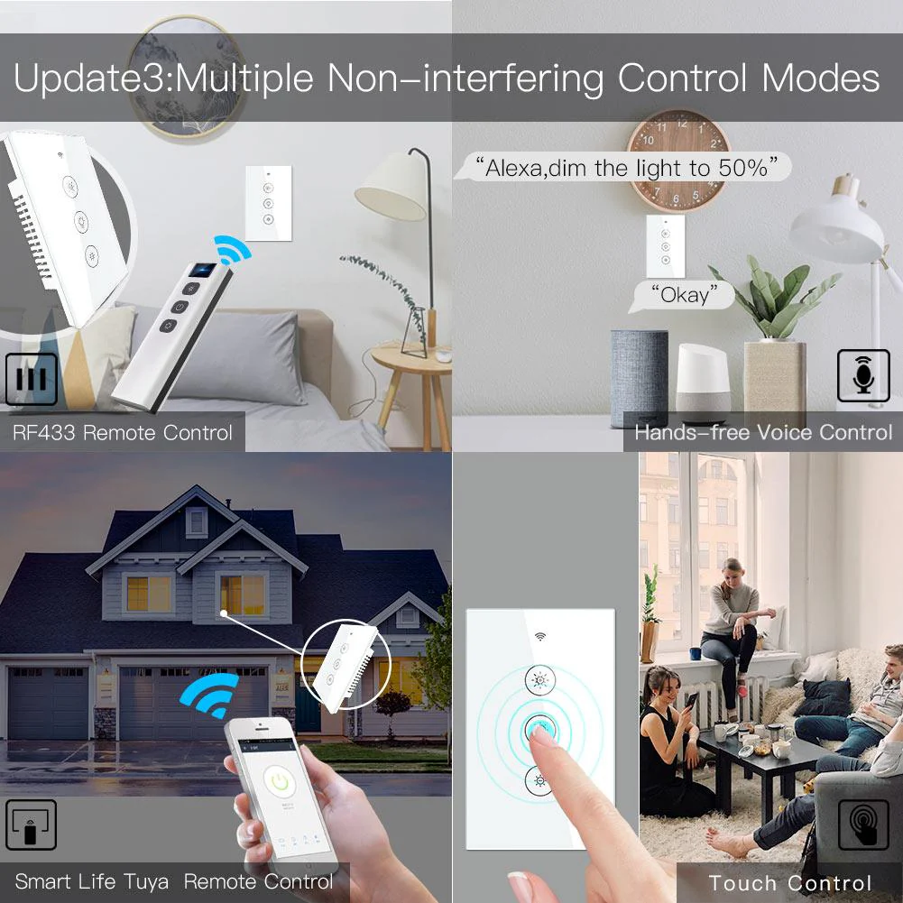WiFi Dimmer Switch RF433 Smart Glass Touch Switches With Led For Light 6