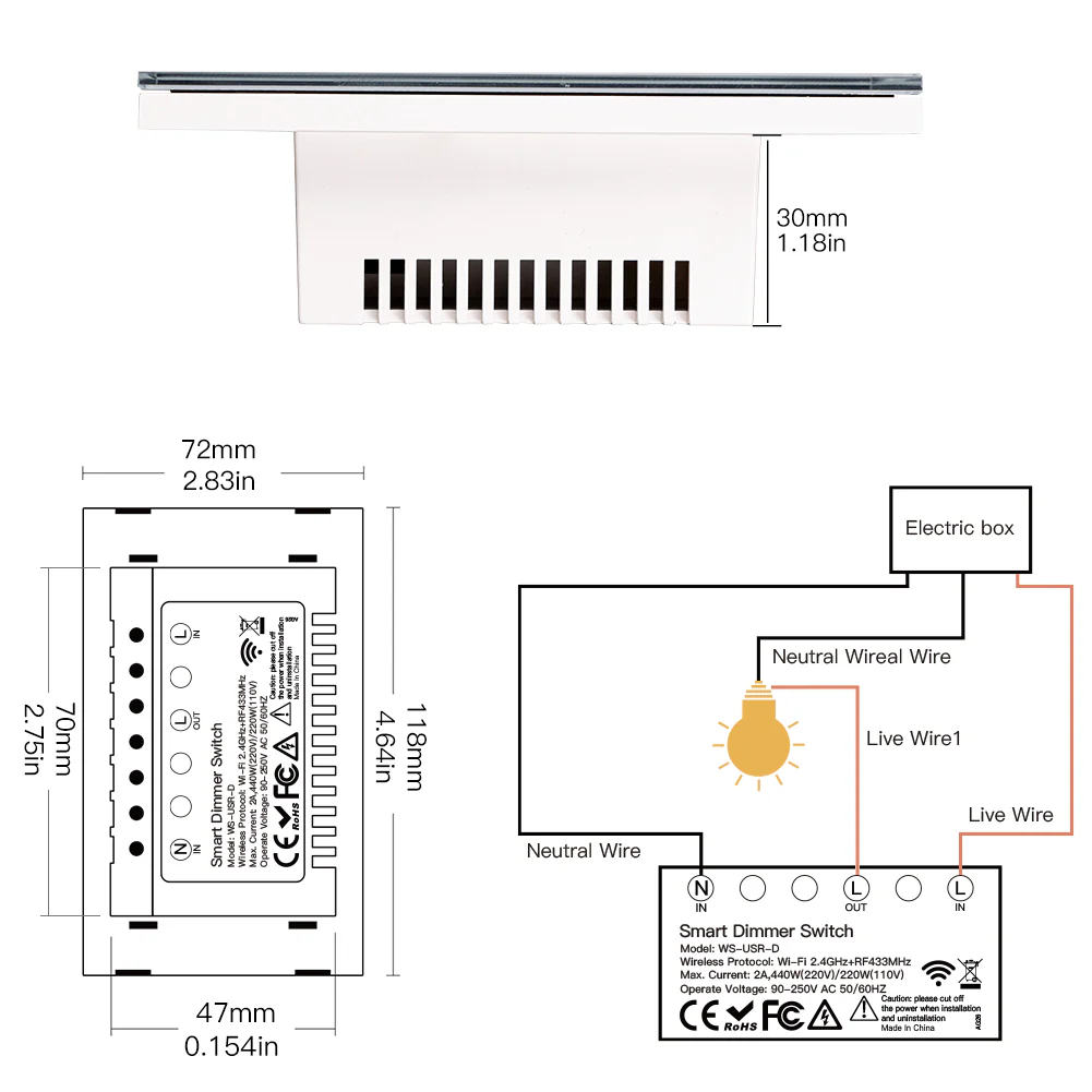 WiFi Dimmer Switch RF433 Smart Glass Touch Switches With Led For Light 9
