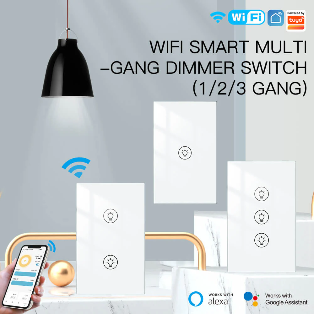 MOES WiFi Dimmer Switch Smart Light Dimmer Touch Panel Switches 1/2/3 Gang US Version 3
