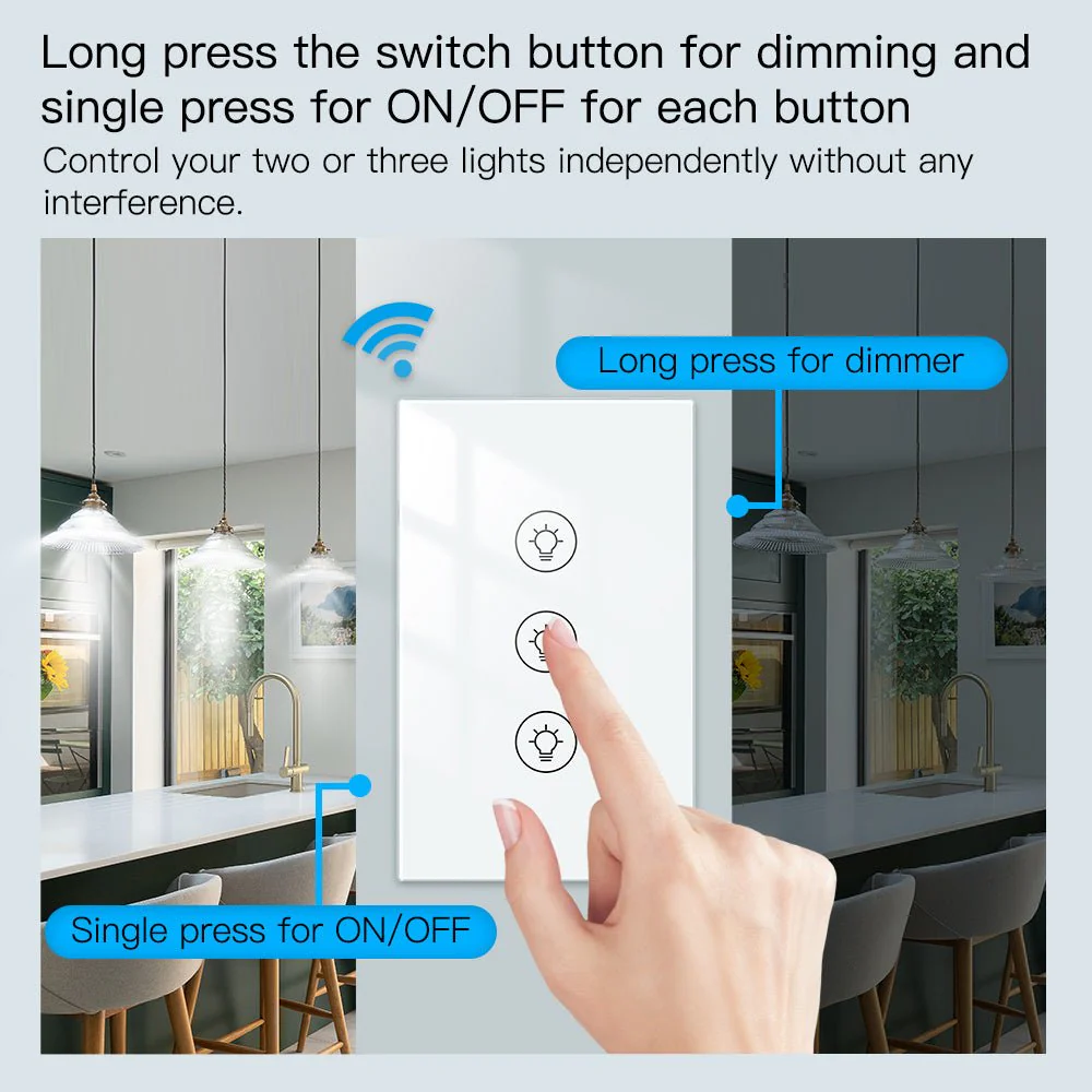 MOES WiFi Dimmer Switch Smart Light Dimmer Touch Panel Switches 1/2/3 Gang US Version 4