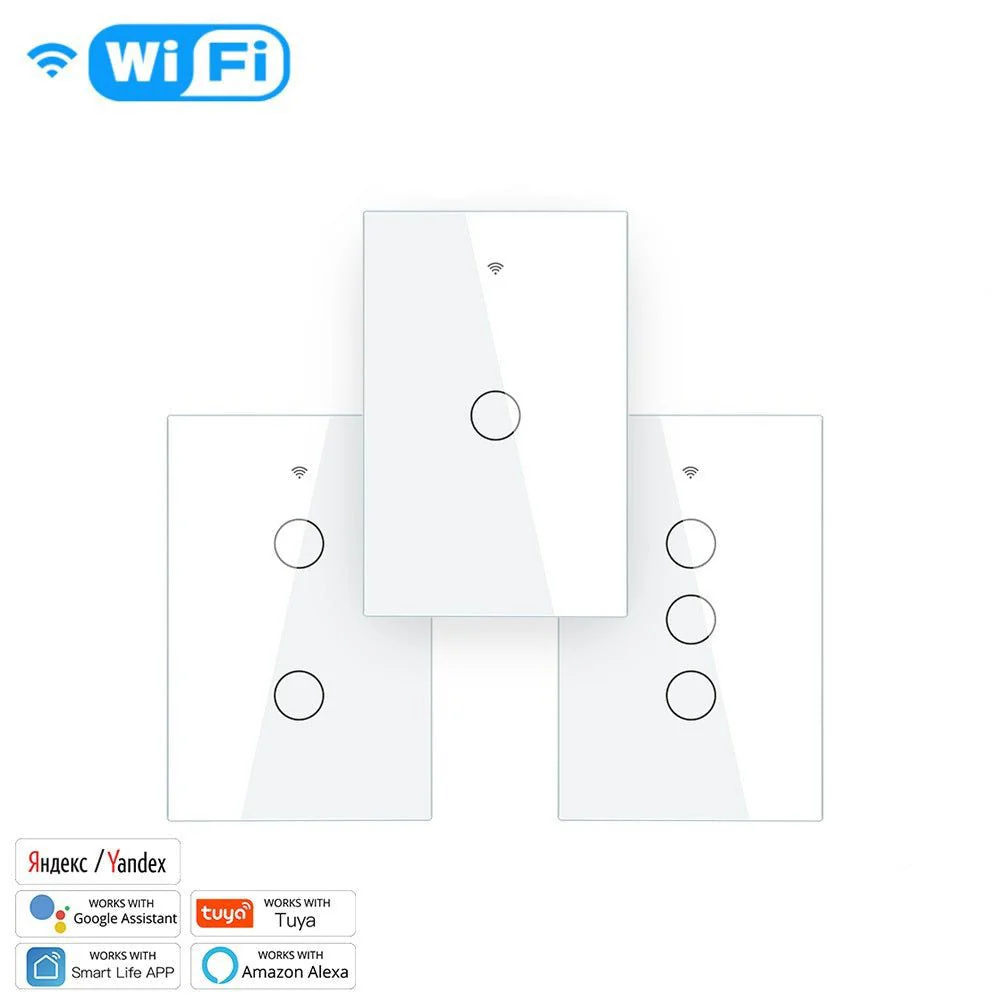 WiFi RF433 Smart Light Wall Touch Switch Single Pole 1/2/3/4 Gang US 220V 8