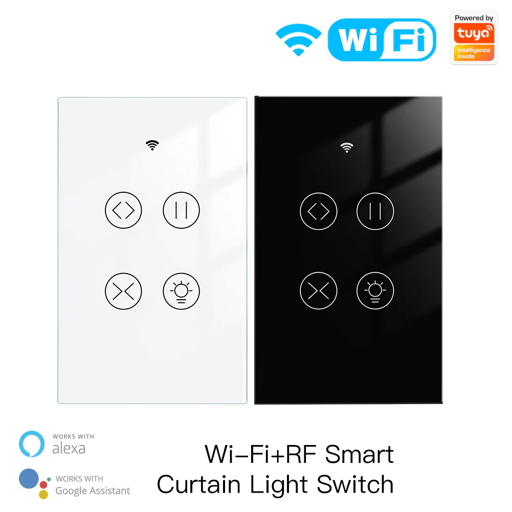WiFi Curtain Light Switch RF433 Smart Glass Panel Curtain Light Touch Switch Single Pole Neutral Wire Required US 2