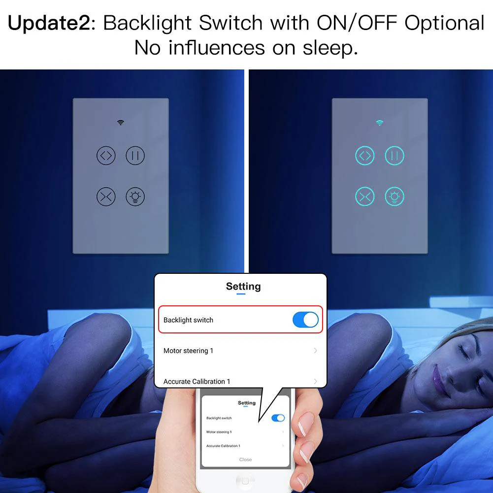 WiFi Curtain Light Switch RF433 Smart Glass Panel Curtain Light Touch Switch Single Pole Neutral Wire Required US 4