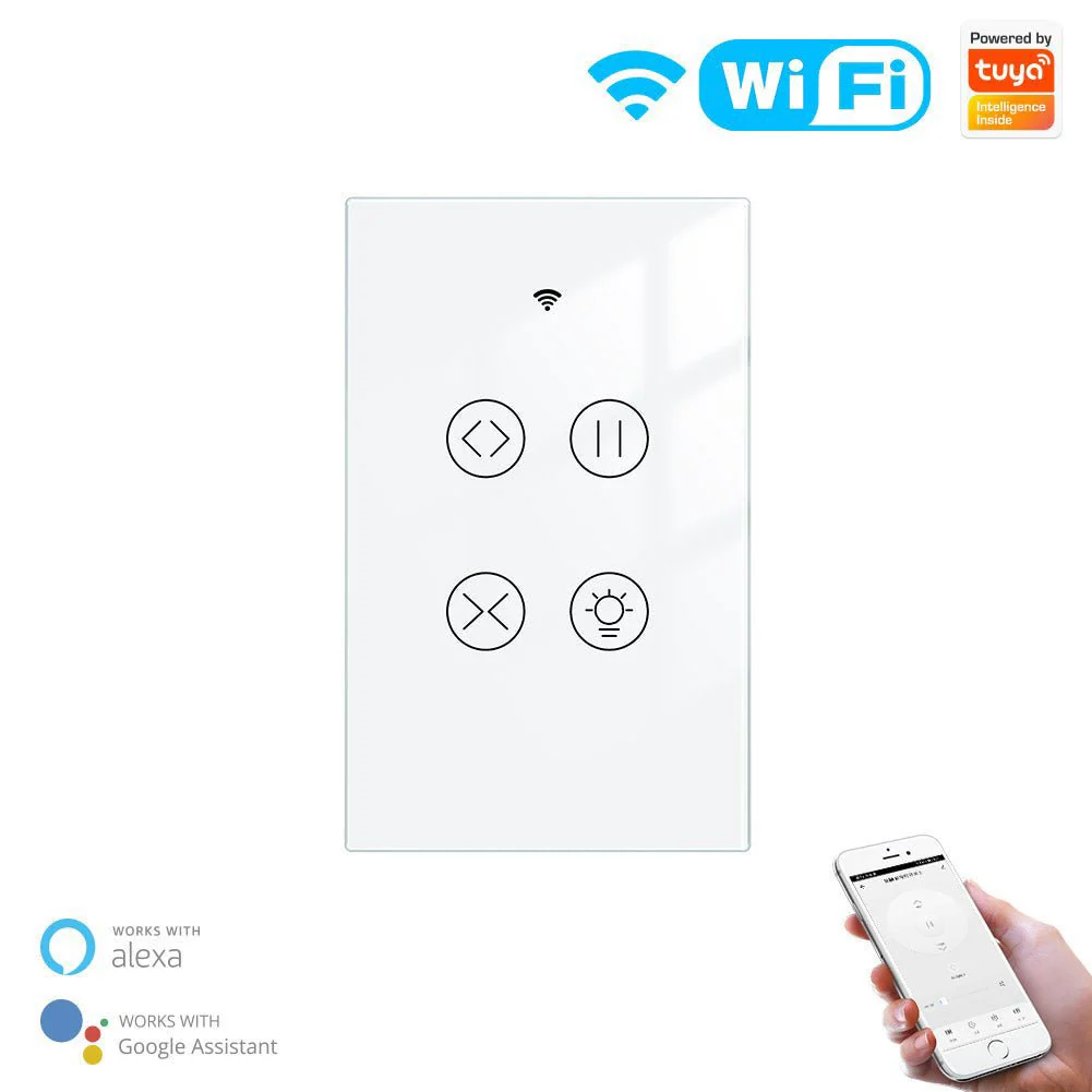 WiFi Curtain Light Switch RF433 Smart Glass Panel Curtain Light Touch Switch Single Pole Neutral Wire Required US 8
