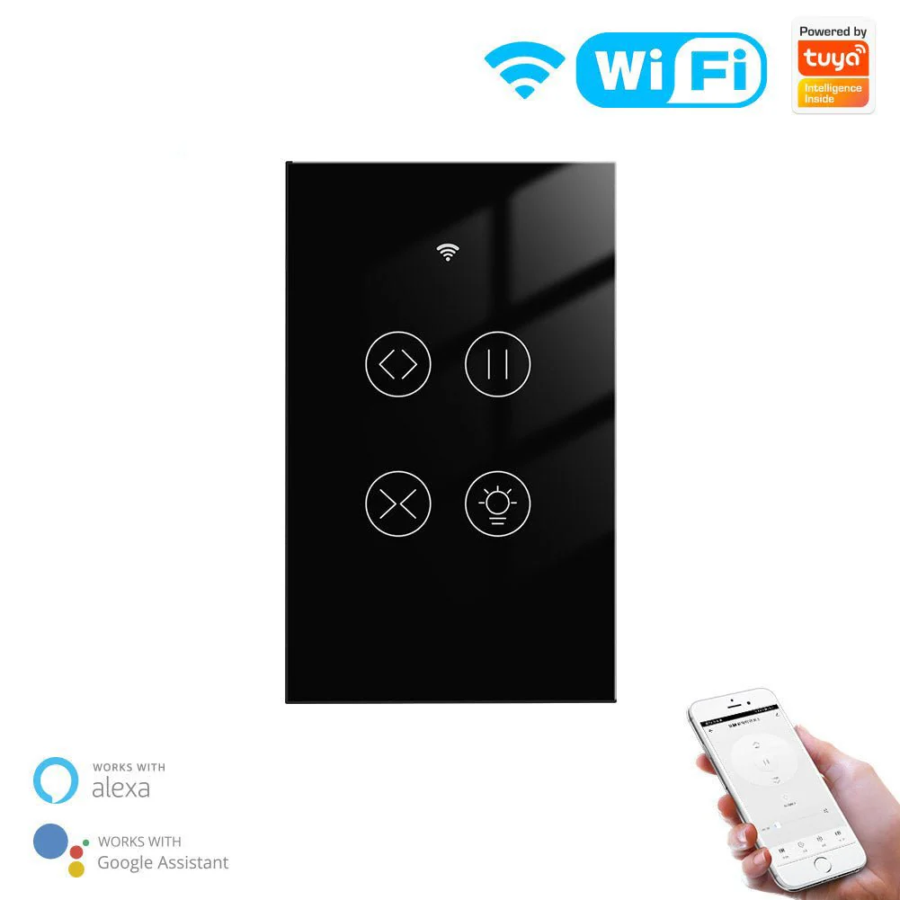 WiFi Curtain Light Switch RF433 Smart Glass Panel Curtain Light Touch Switch Single Pole Neutral Wire Required US 9