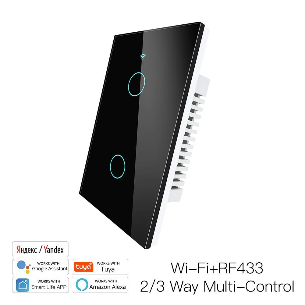 RF433 WIFI Smart Wall Touch Light Switch Glass Panel, 3 Way Multi-Control Neutral Wire Required US Standard 11