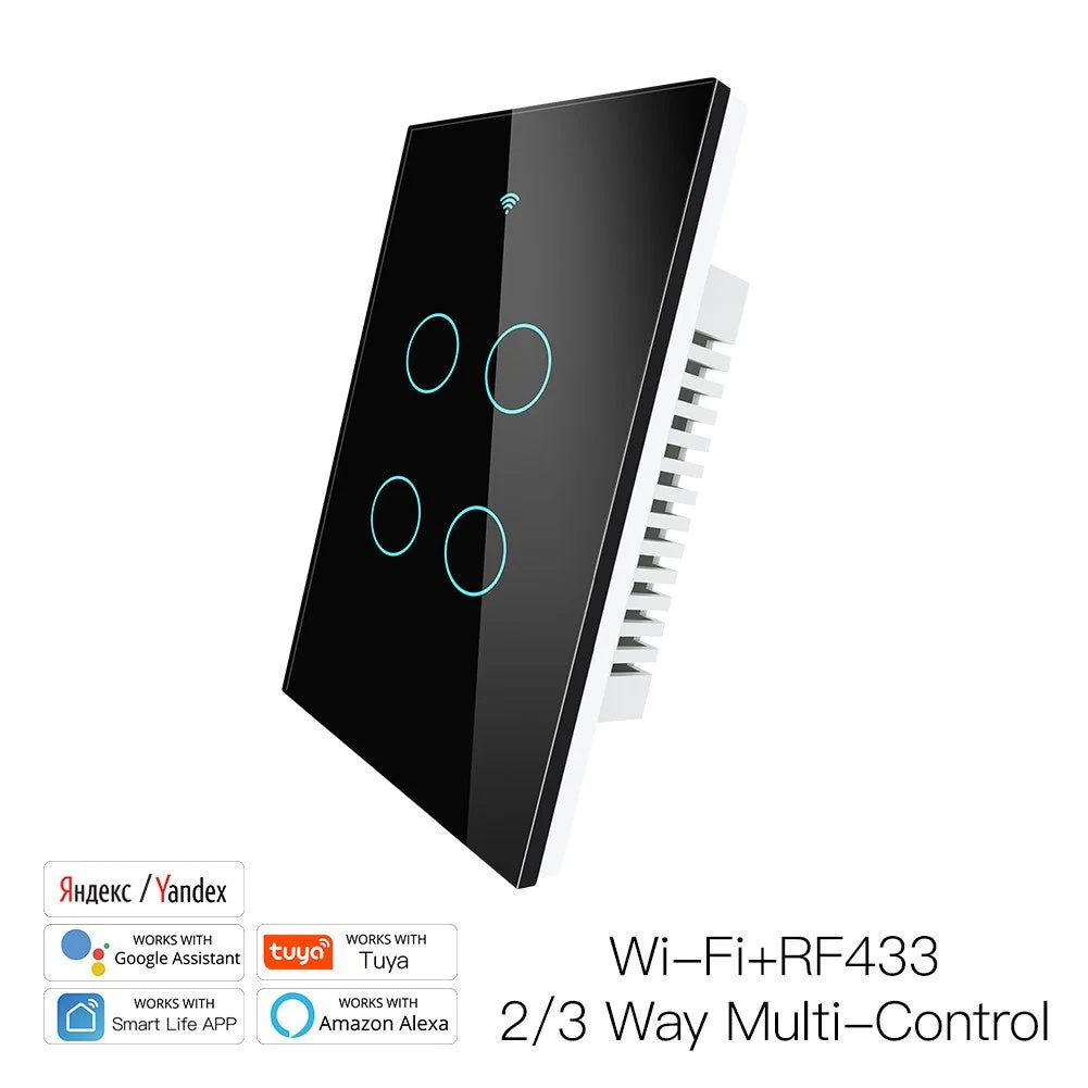 RF433 WIFI Smart Wall Touch Light Switch Glass Panel, 3 Way Multi-Control Neutral Wire Required US Standard 13